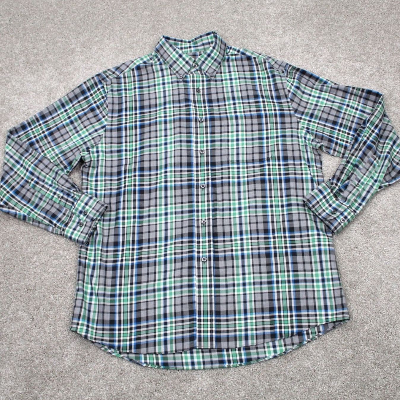 Jos. A. Bank Jos. A. Bank Shirt Mens Large Green/Black Plaid Tailored Fit 100% Cotton L/S Size US L / EU 52-54 / 3 - 2 Thumbnail