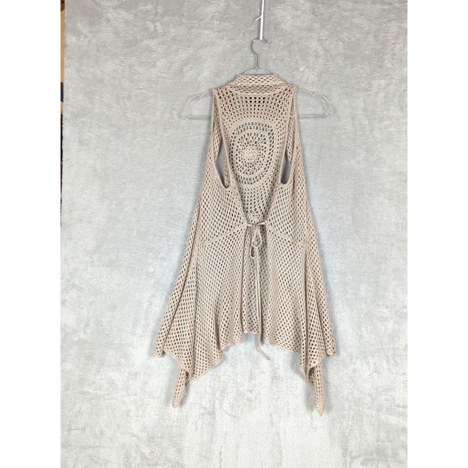 Vintage Hooked Up Womens Beige Crochet Knit Cardigan Sweater S Hippie Open-Knit Sleeveless Casual Size S / US 4 / IT 40 - 4 Thumbnail