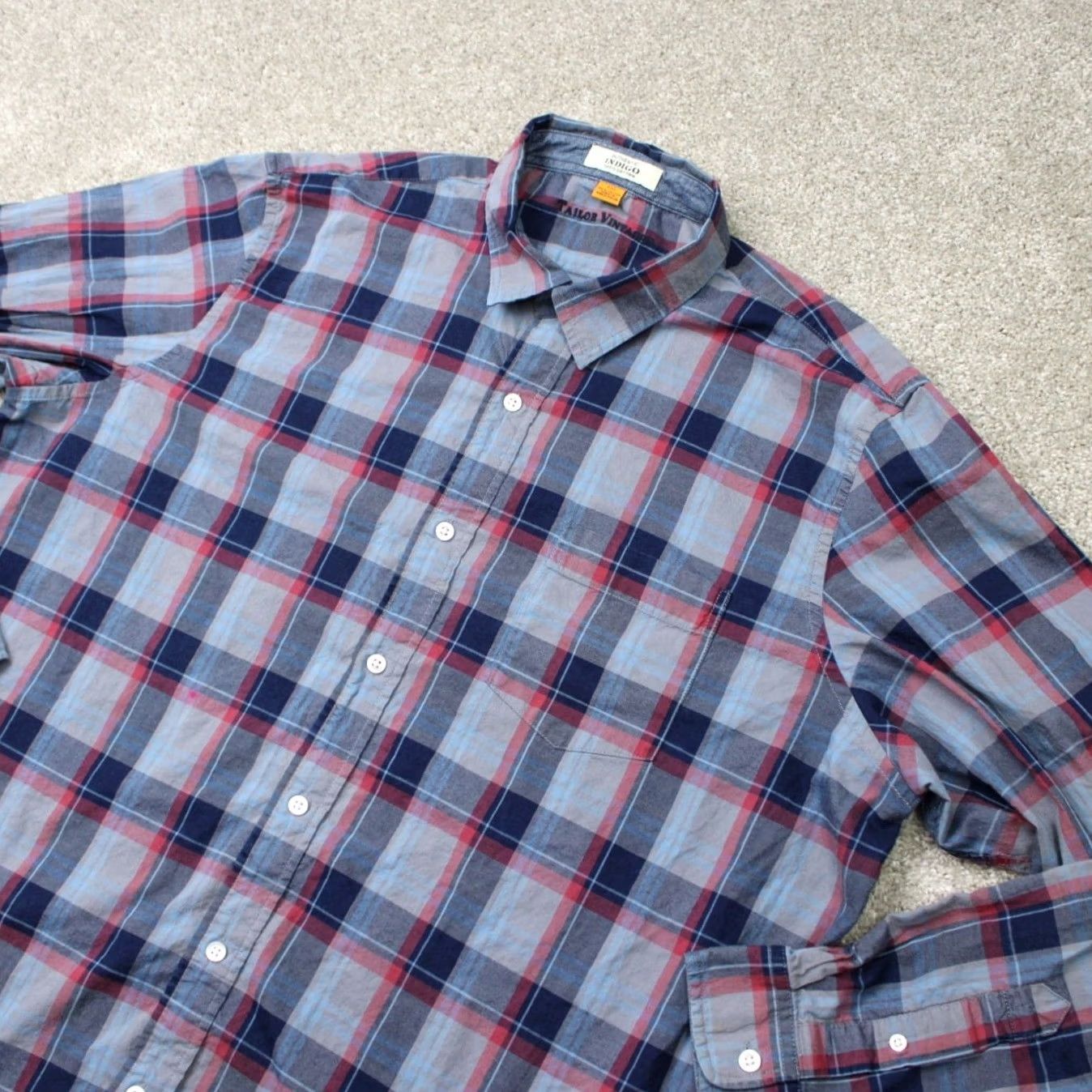 Vintage Tailor Vintage Button-Up Shirt Mens 2XL Blue Plaid Cotton Long Sleeve Modern Regular Fit Size US XXL / EU 58 / 5 - 5 Thumbnail