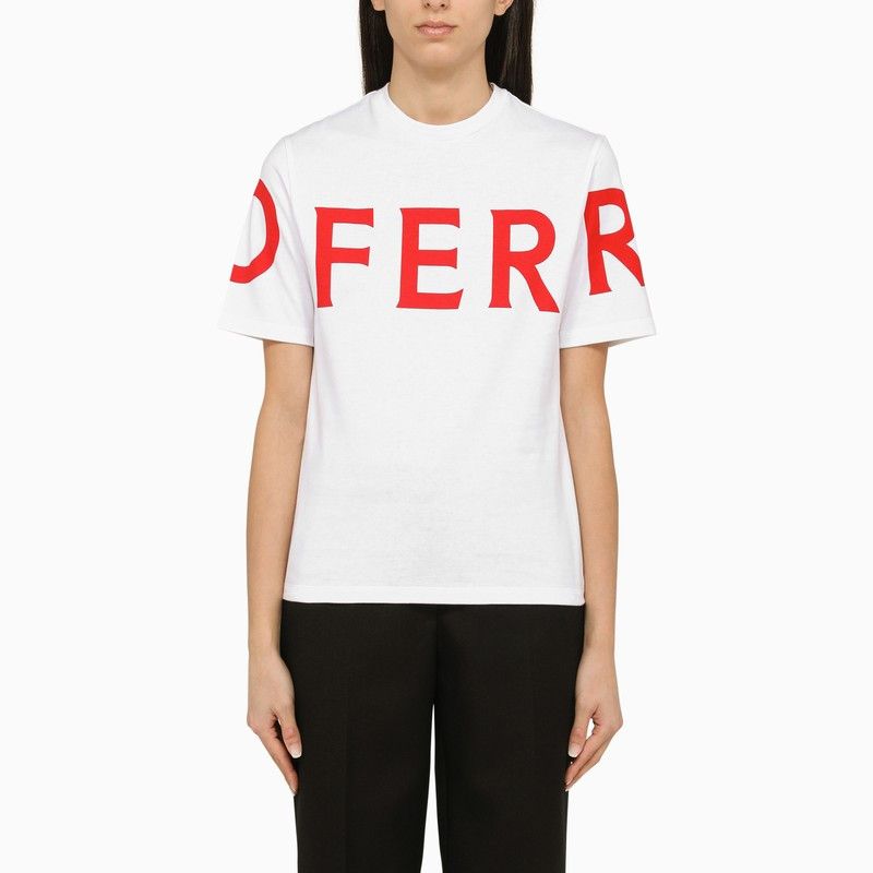 image of Salvatore Ferragamo Ferragamo White Crew-Neck T-Shirt With Logo, Women's (Size Small)