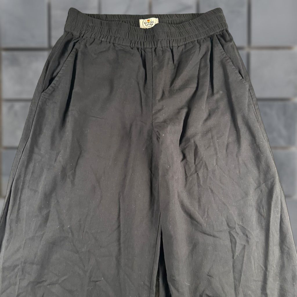 Marine Layer Pants Womens S Wide Leg Elastic Waist Relaxed Tencel Lyocell Black