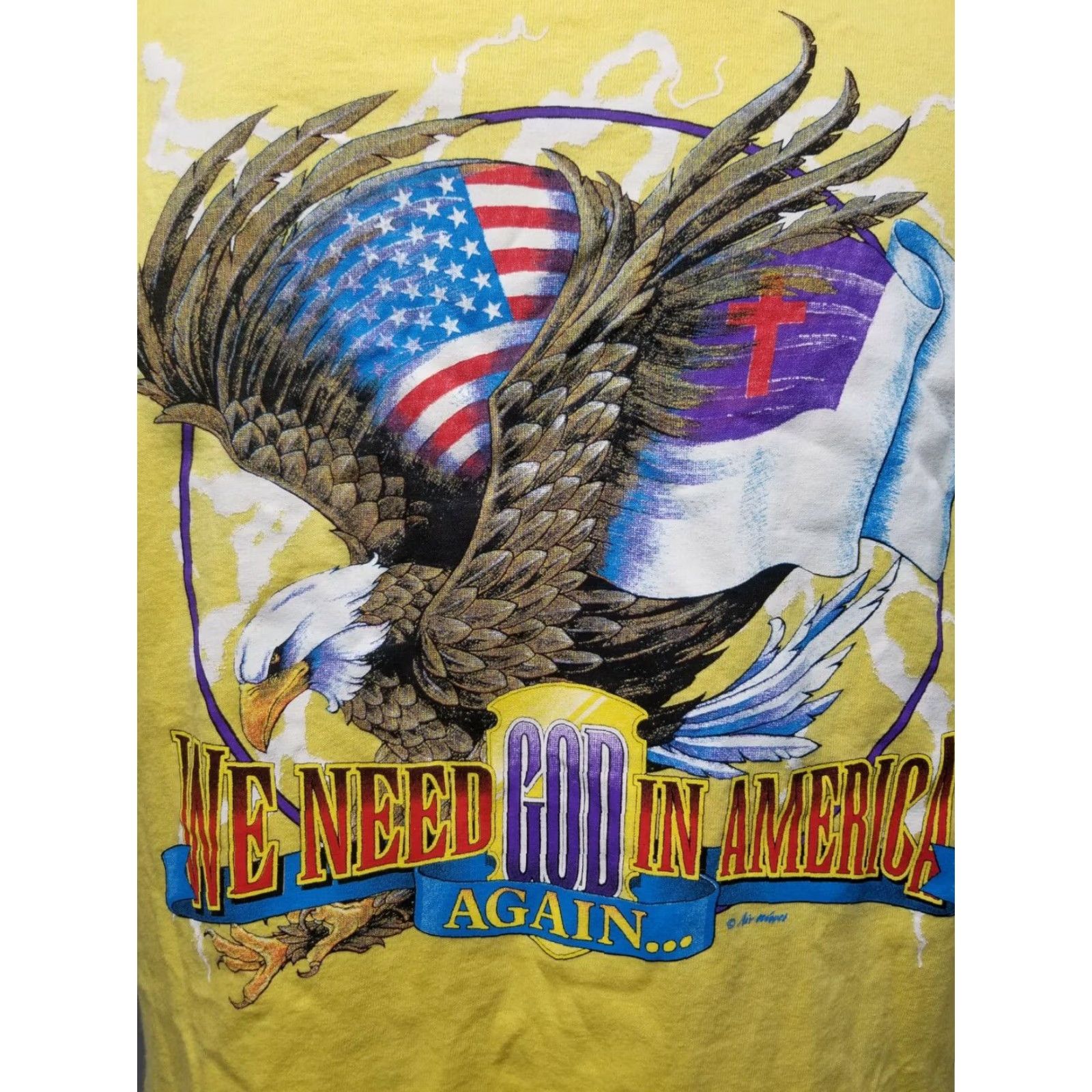 Vintage VINTAGE Mens XL We Need God In America Again Eagle T Shirt Double Sided Size US L / EU 52-54 / 3 - 4 Thumbnail
