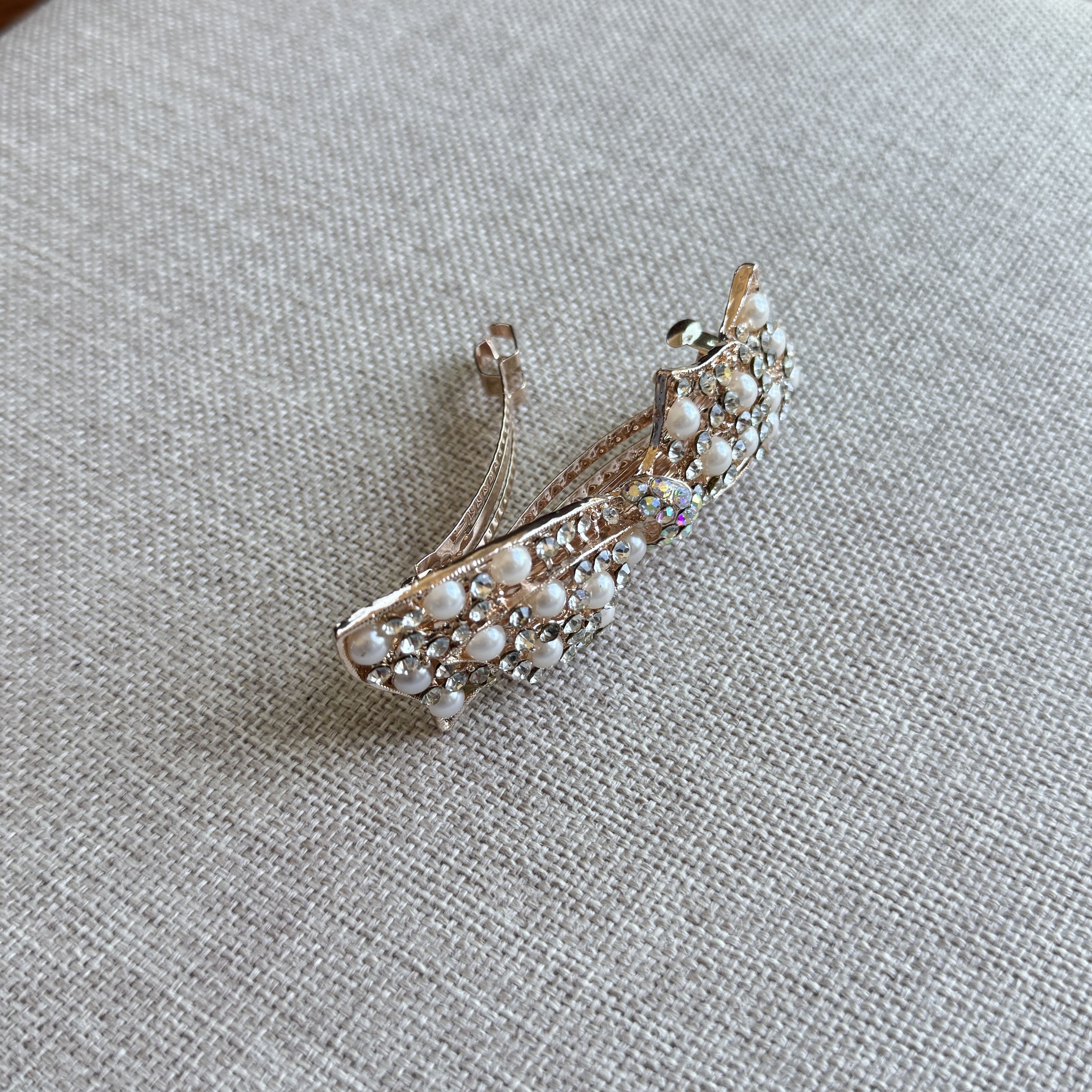 Other Gold Bow Pearl Rhinestone Hair Clip Size ONE SIZE - 1 Thumbnail