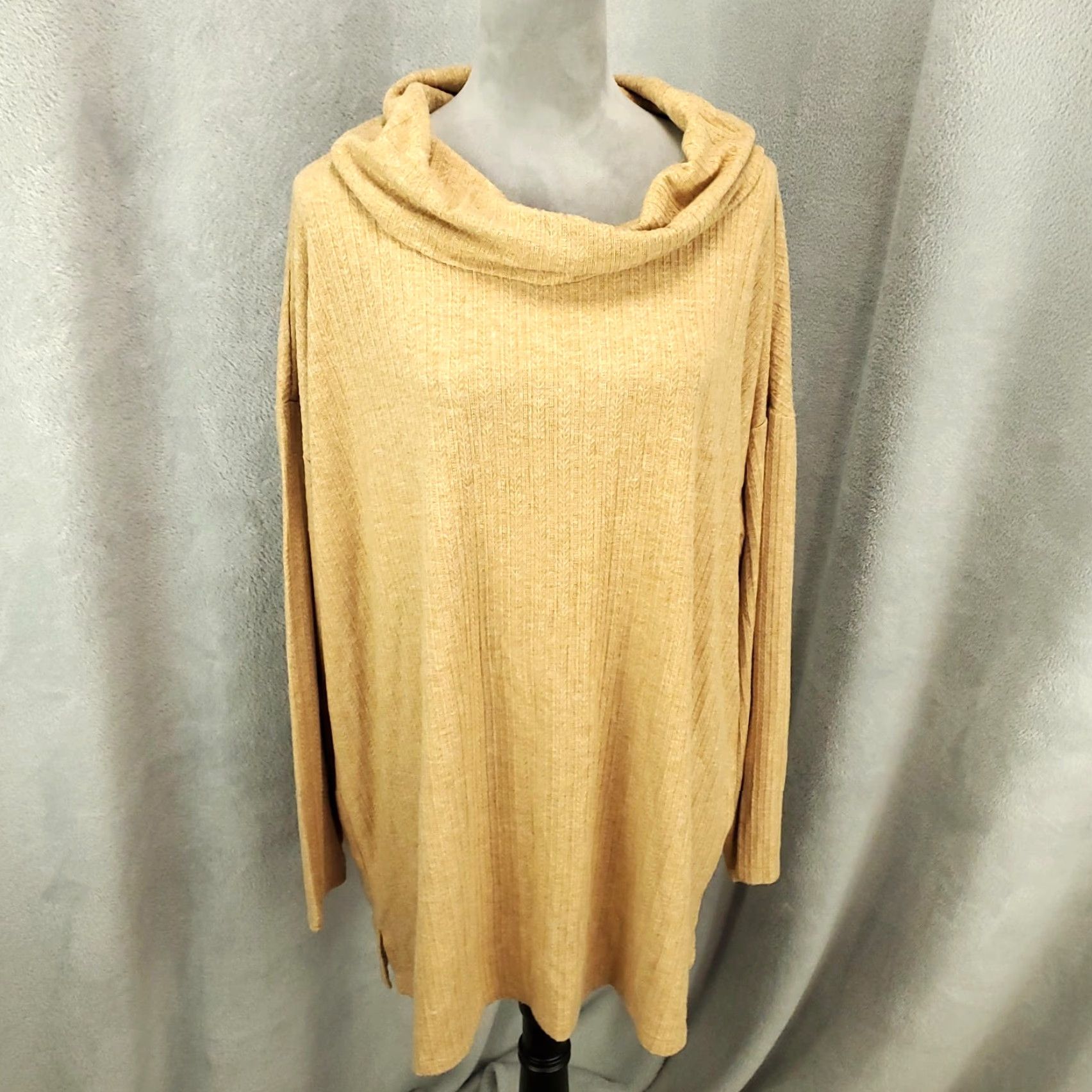Denim & Co. Denim And Company Sweater Womens Large Tan Cowl Neck Lightweight Pullover Soft Size L / US 10 / IT 46 - 2 Thumbnail