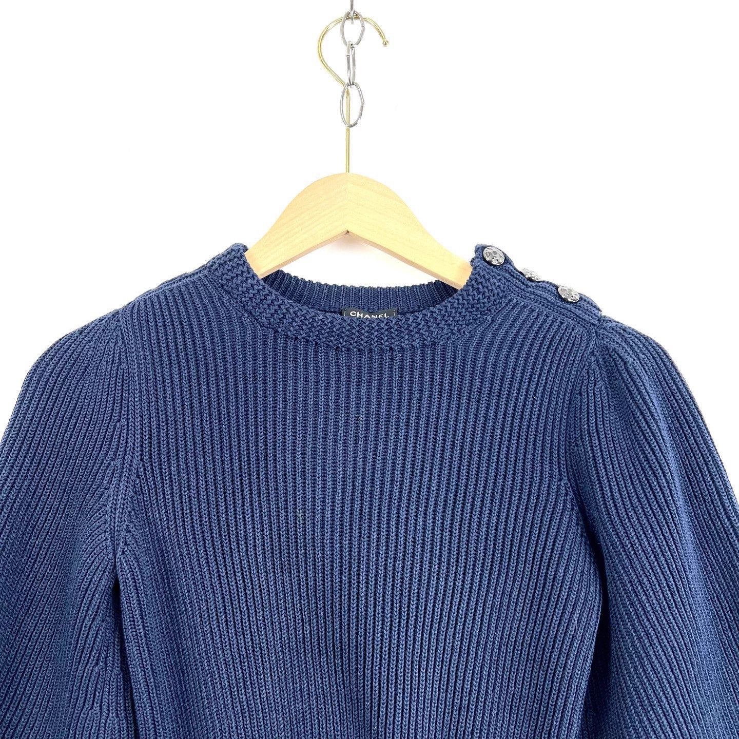 Chanel CHANEL Navy 3/4 Sleeve Knit Sweater 34 99% New Size XXS / US 00 / IT 34 - 3 Thumbnail