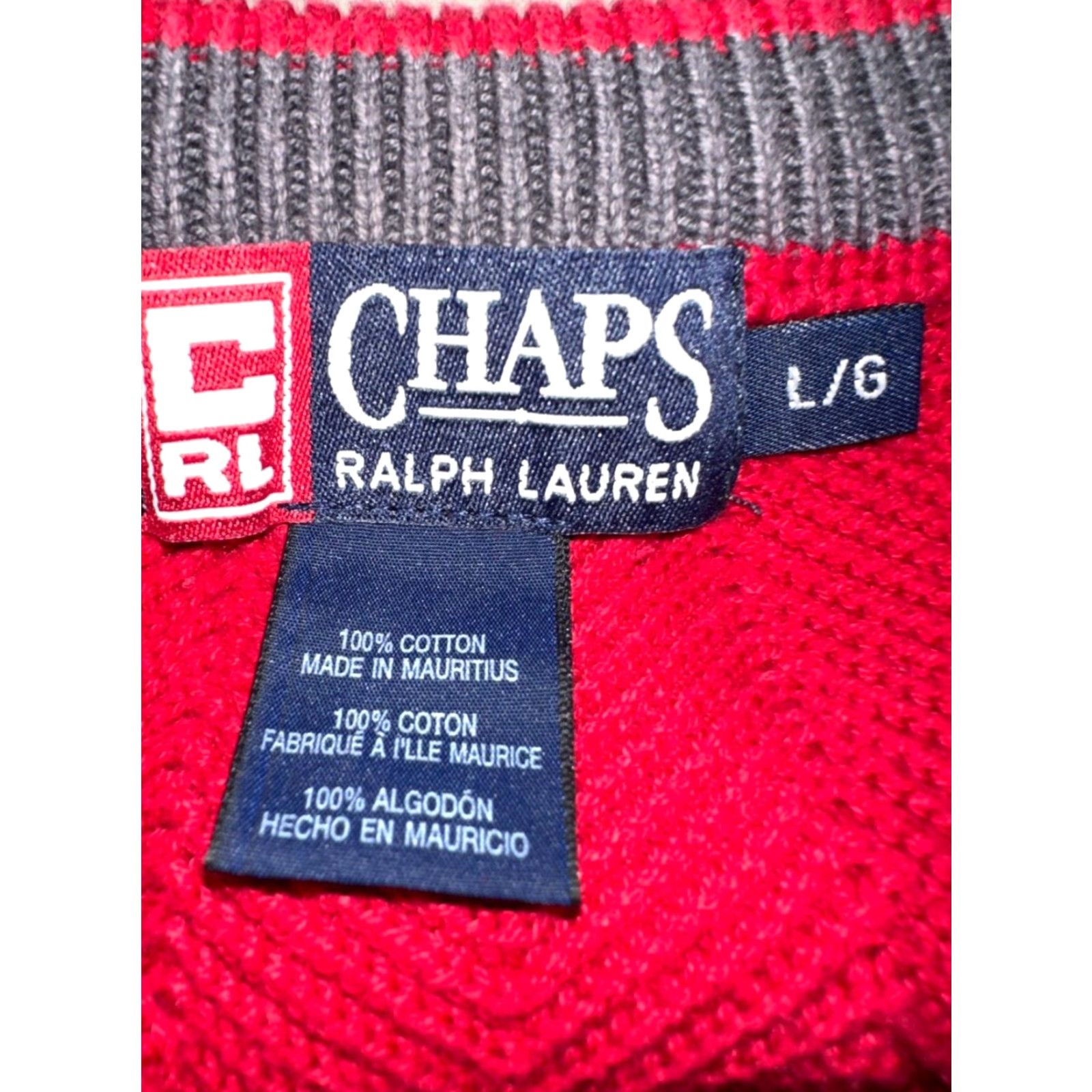 Chaps VINTAGE Chaps Ralph Lauren Sweater Men Pullover Large Knit Red 100% Cotton Cable-Knit Collared Logo Pattern Solid Long Sleeve Size US L / EU 52-54 / 3 - 3 Thumbnail