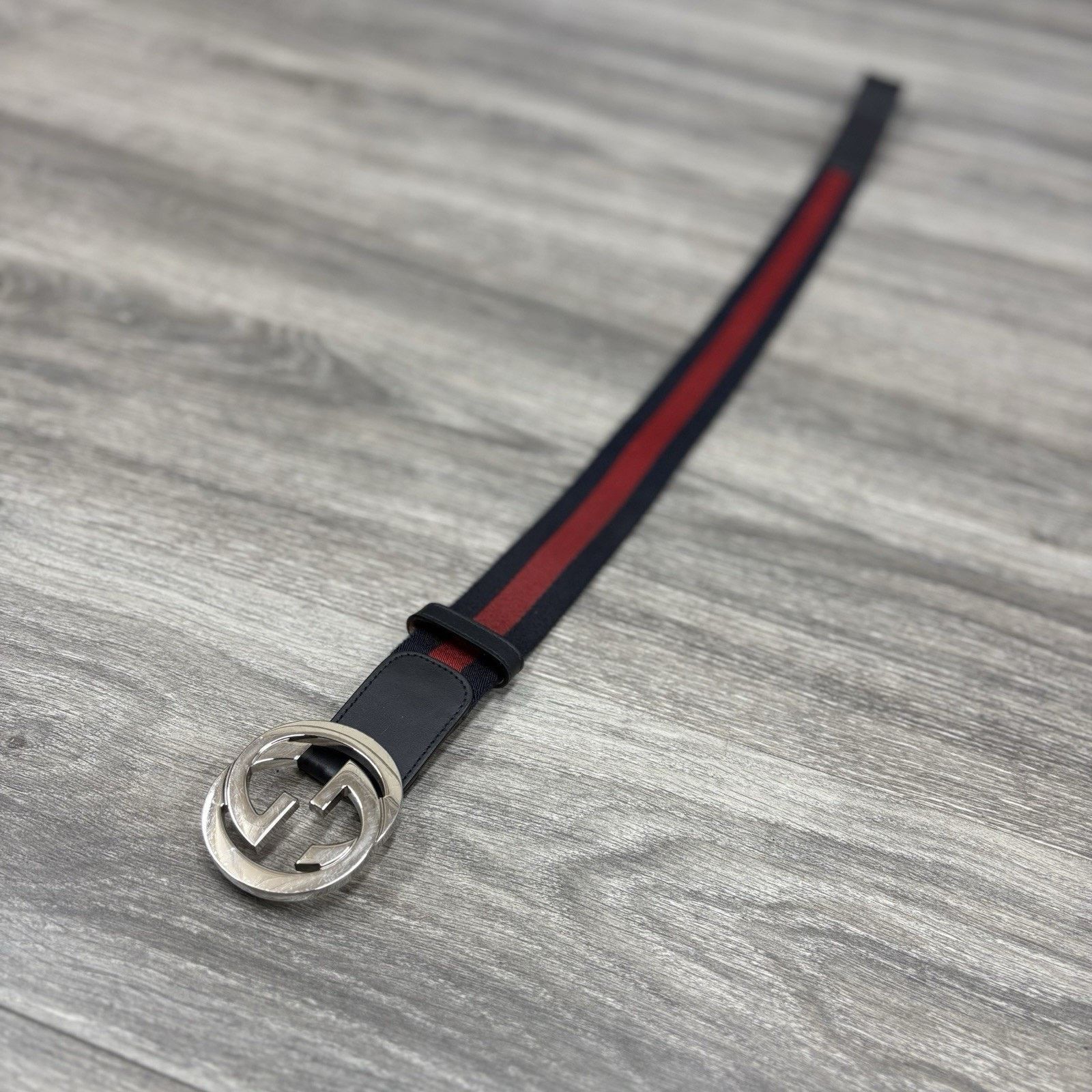 Gucci 85/34 Gucci GG Buckle Web Belt ' Blue Red ' Size 34 - 3 Thumbnail