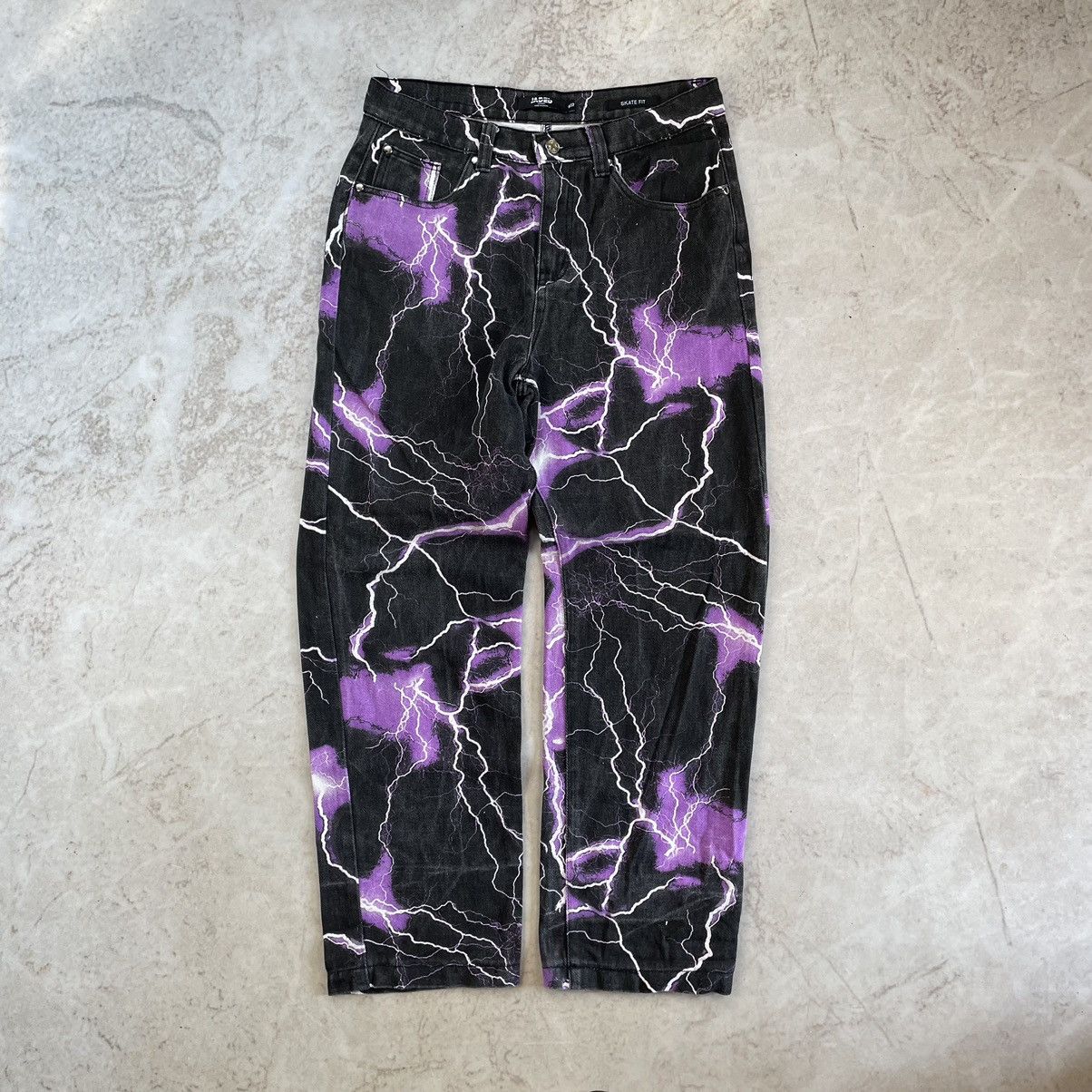 Jaded London Purple Thunder Bolt Skate Fit Baggy Y2K Jeans