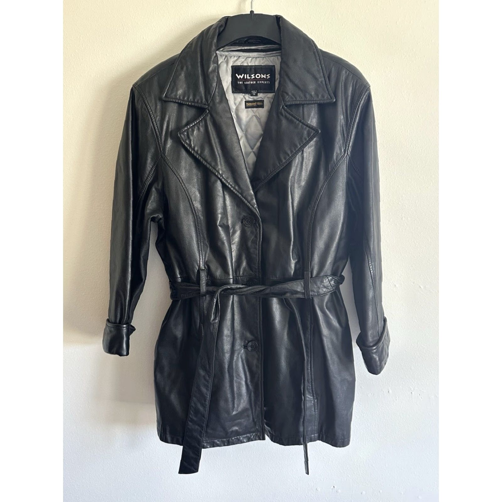 Vintage VINTAGE Wilsons Leather Jacket Women's 1X Black Belted Trench Coat Lined Moto Size XL / US 12-14 / IT 48-50 - 4 Thumbnail