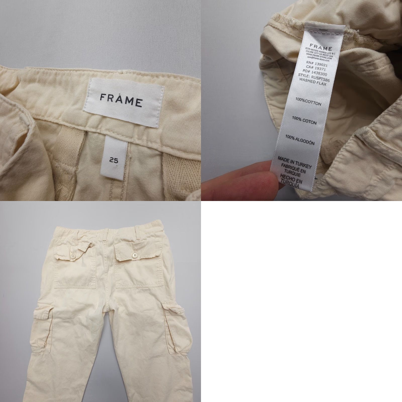 Frame FRAME Pants Womens 25 Inseam 24 Ivory Cargo Relaxed Mid Rise Travel Army Size 42" / US 20 - 8 Thumbnail