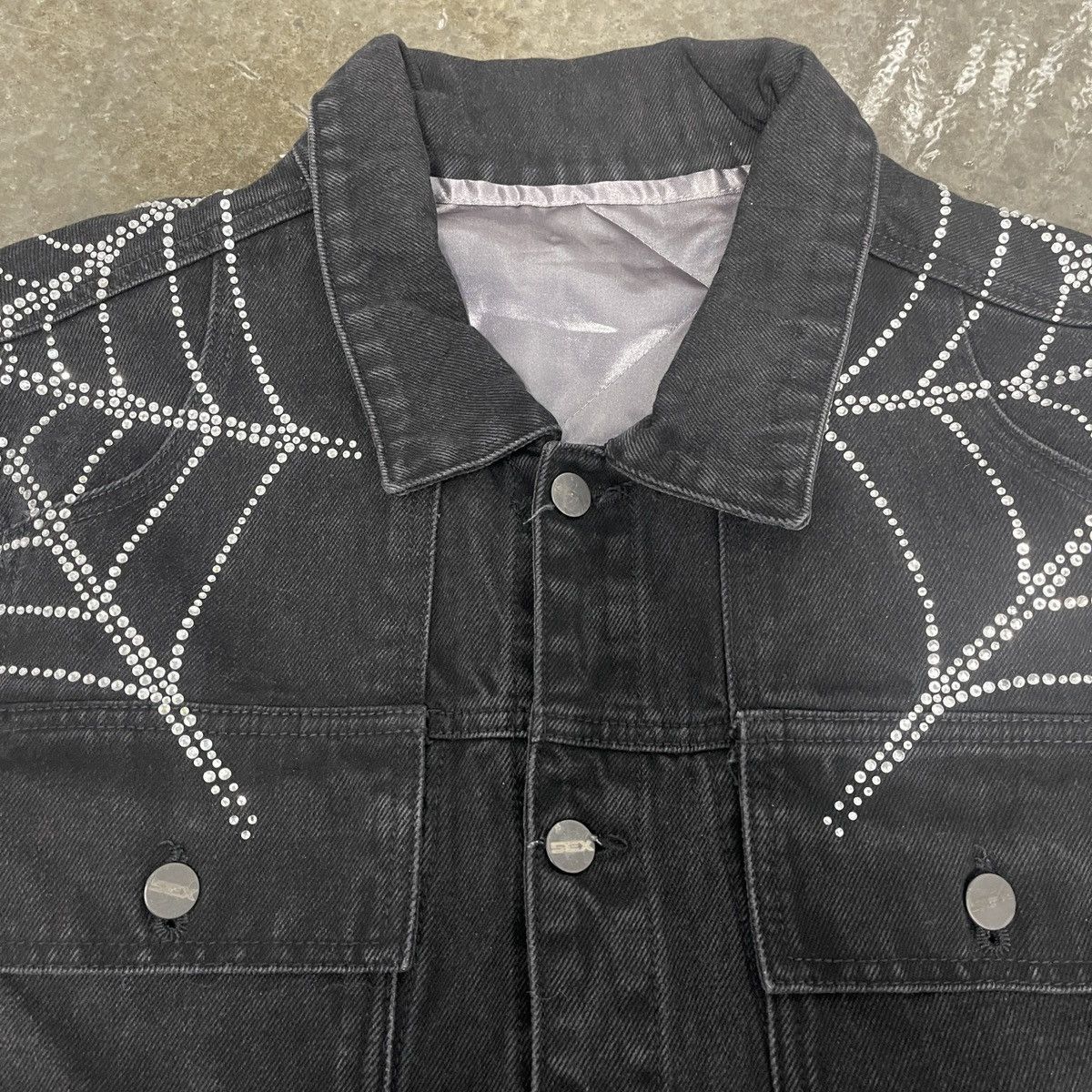 Sp5der Spider Worldwide Rhinestone Denim Jacket Size US XL / EU 56 / 4 - 3 Thumbnail