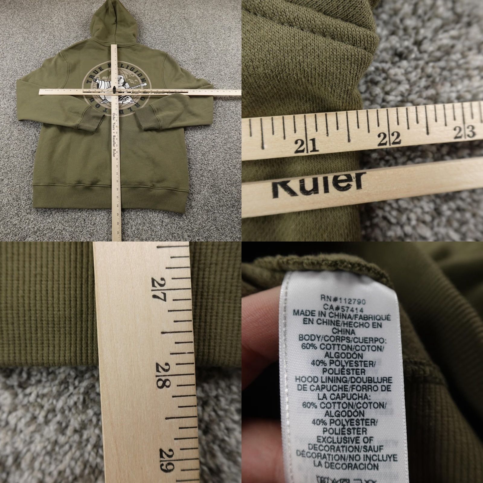 True Religion TRUE RELIGION Hoodie Mens L Green Buddha Graphic Full Zip Sweatshirt Jacket Size US L / EU 52-54 / 3 - 8 Thumbnail