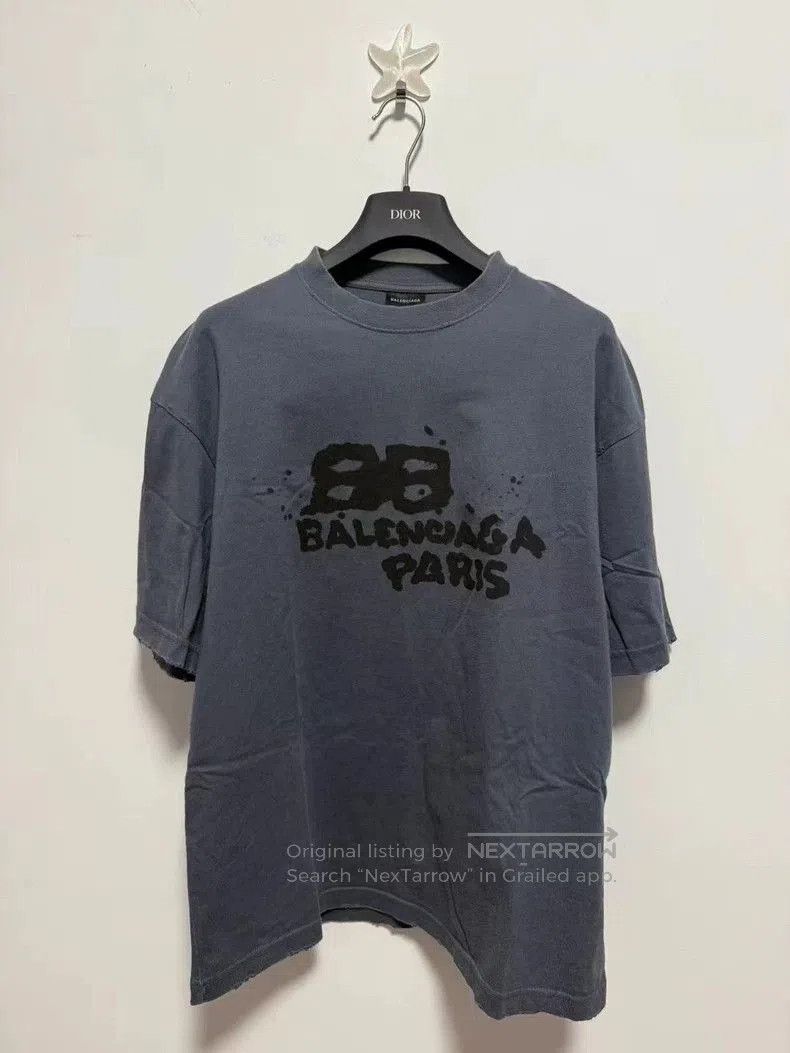 Balenciaga Balenciaga Blue Double B Ink Print Tee S. Size US S / EU 44-46 / 1 - 1 Thumbnail