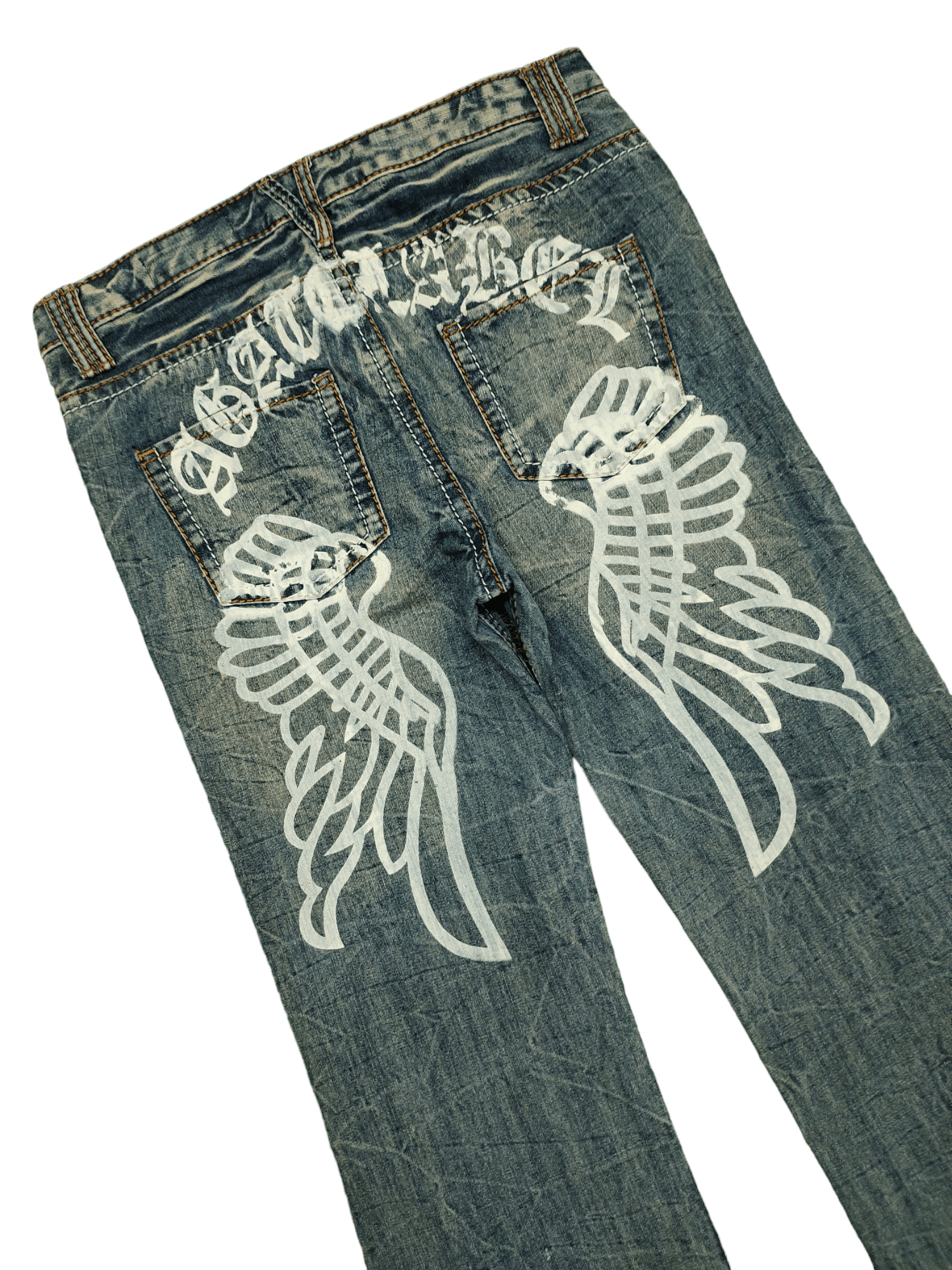 If Six Was Nine Flare Baggy Jean Agate Label Wings Distress Bootcut Wide Leg Size US 34 / EU 50 - 5 Thumbnail