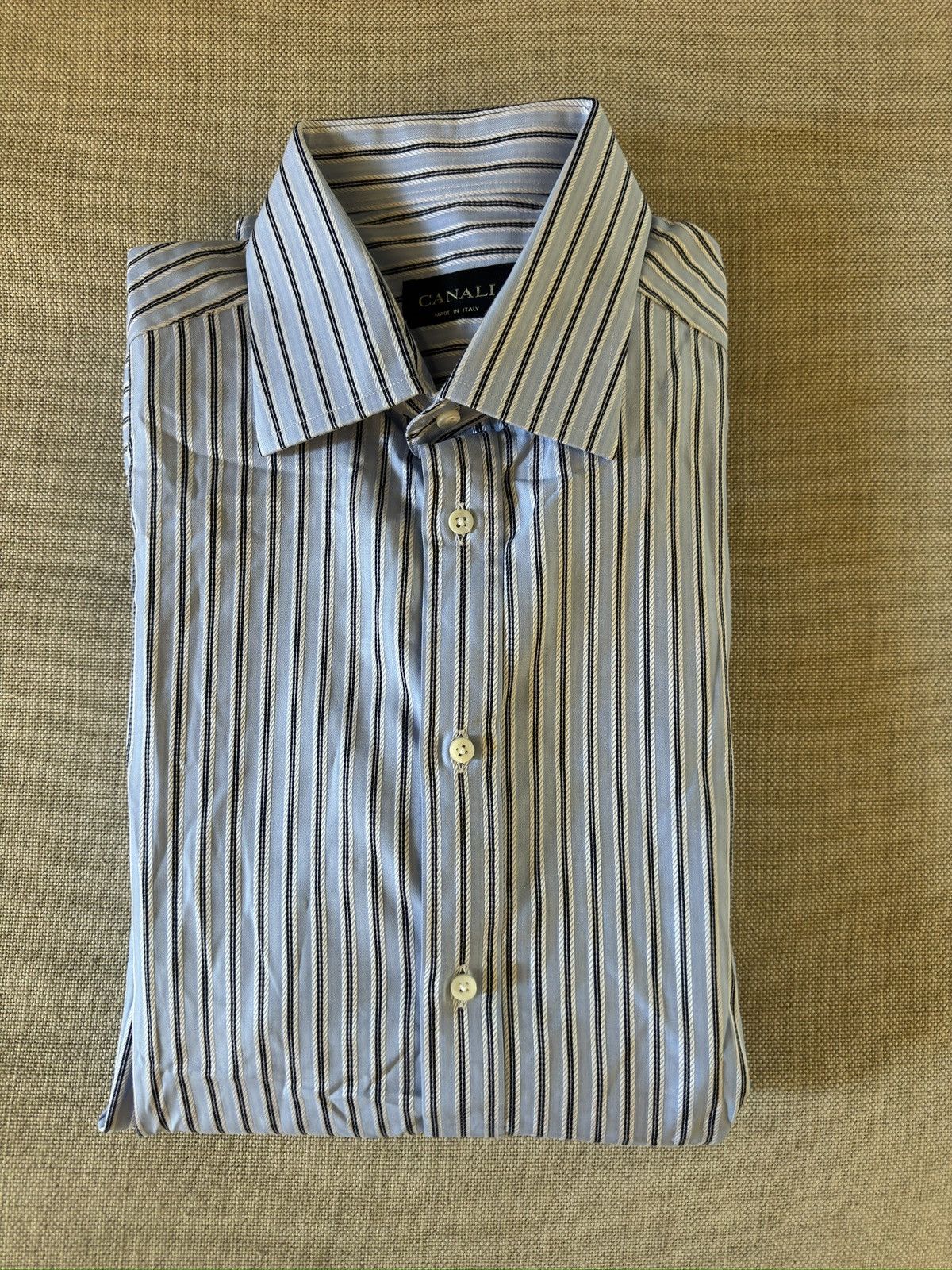 Canali CANALI Made in Italy Finely Striped French Cuff Shirt Size US XL / EU 56 / 4 - 1 Thumbnail