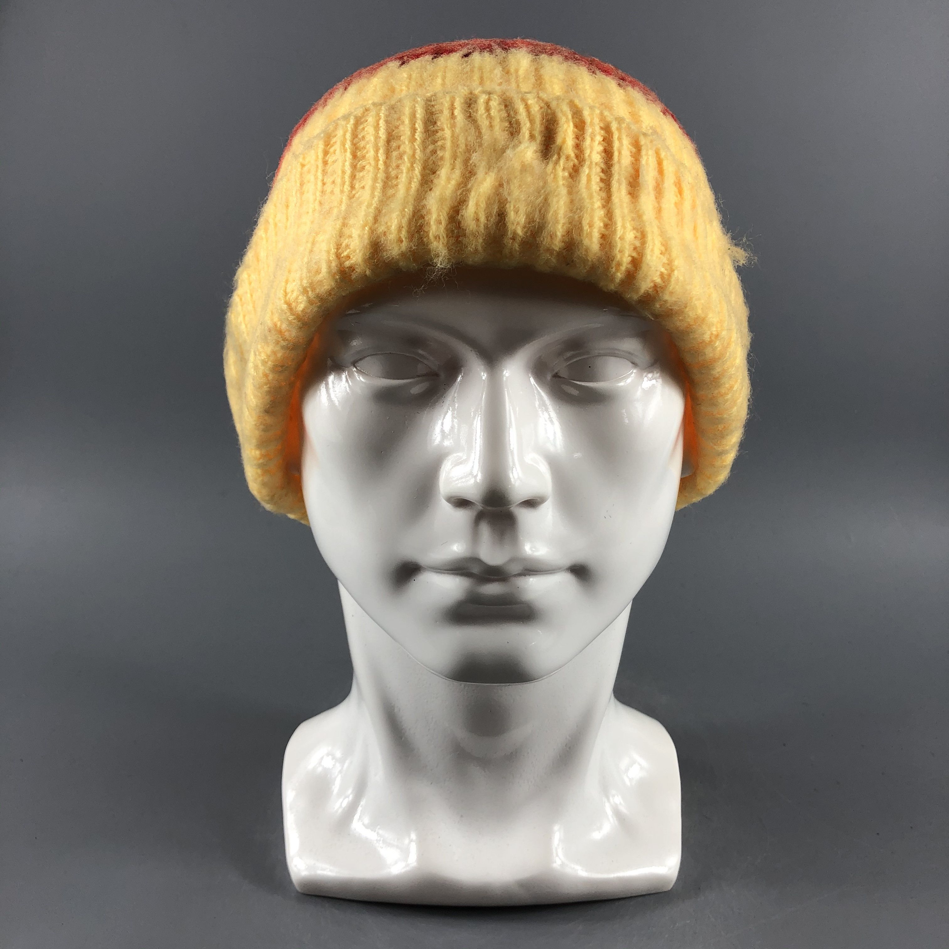 image of Vintage Unknown Stripe Ribbed Beanie Snow Hat Snow Cap -D569 in Yellow, Men's