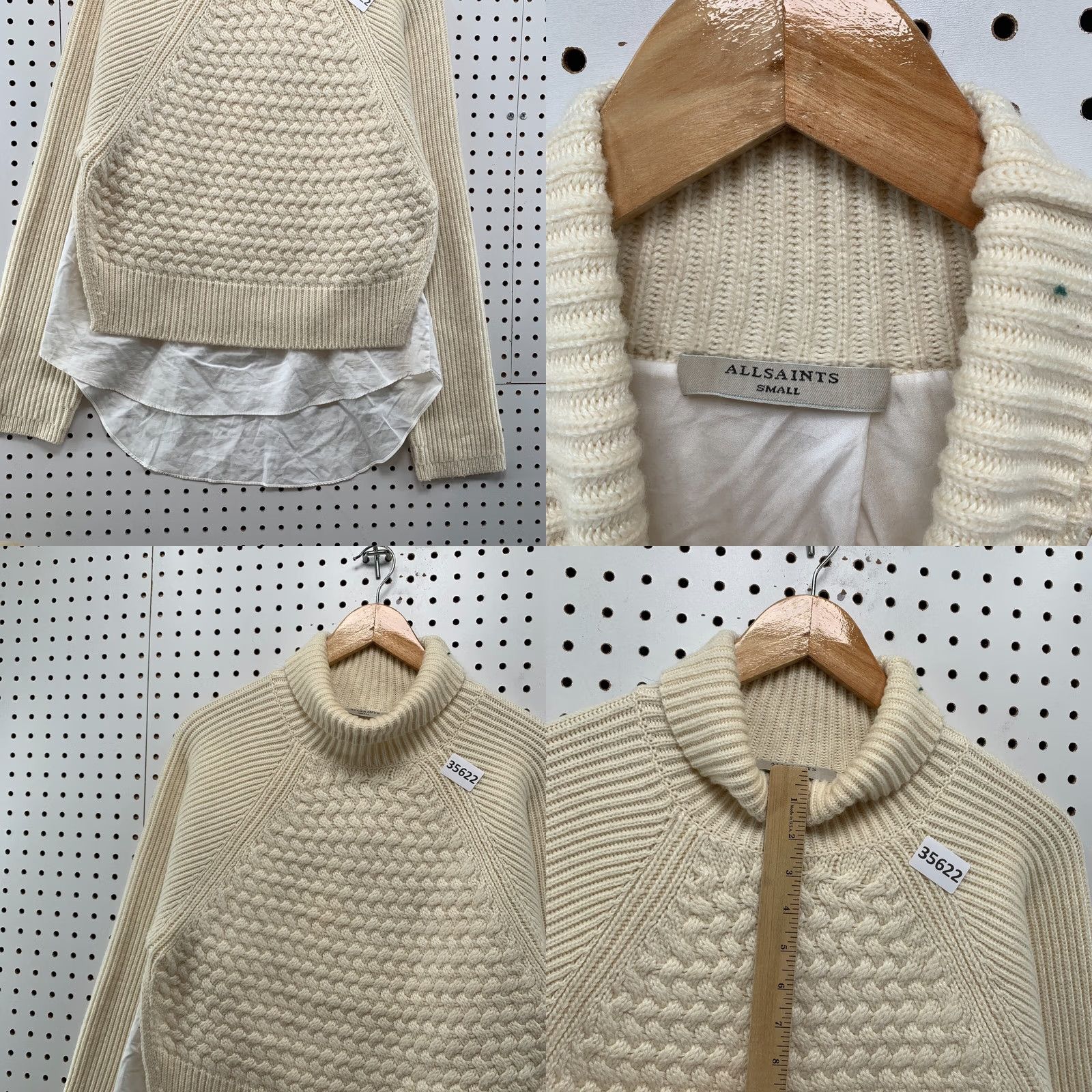 Allsaints AllSaints Knit Sweater Womens Small Beige Wool Cashmere Layers 19.5x27 Size S / US 4 / IT 40 - 8 Thumbnail