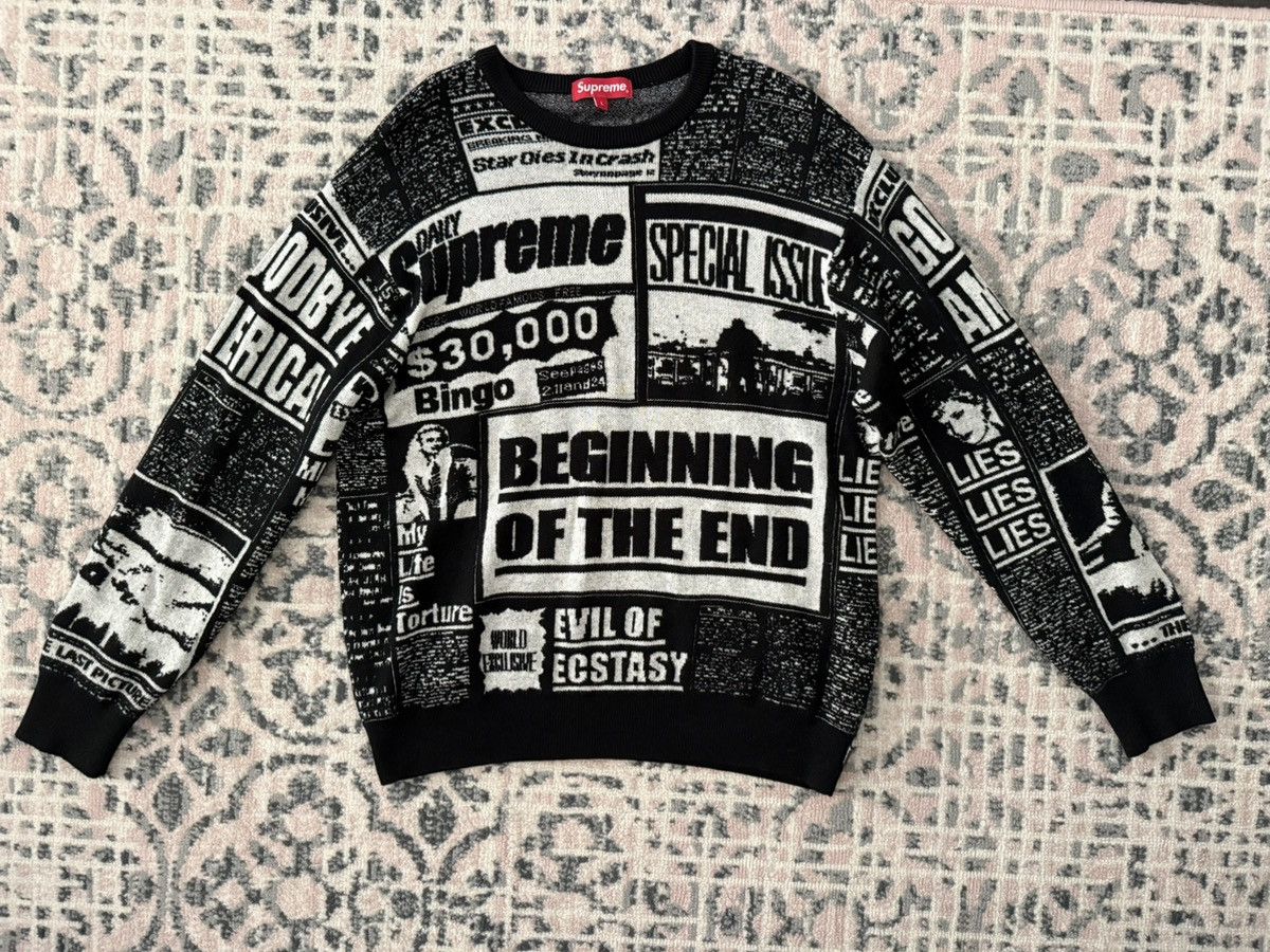 Supreme Newsprint Sweater | Grailed