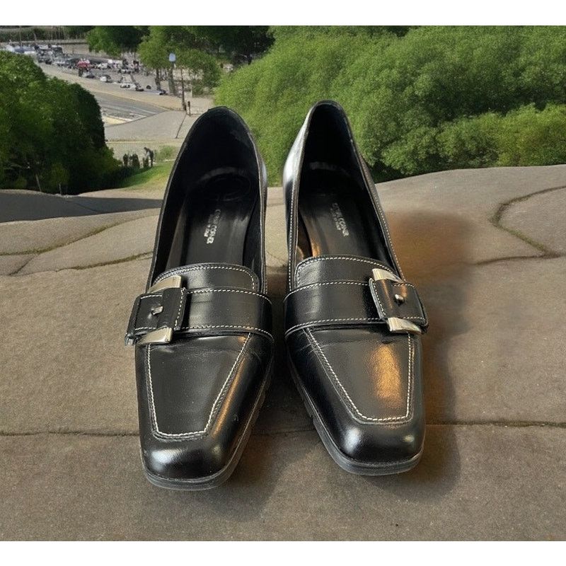 Unknown London Black Pumps Heels Buckle Shoes Size 6.5 Casual Corner Size US 6.5 / IT 36.5 - 2 Thumbnail