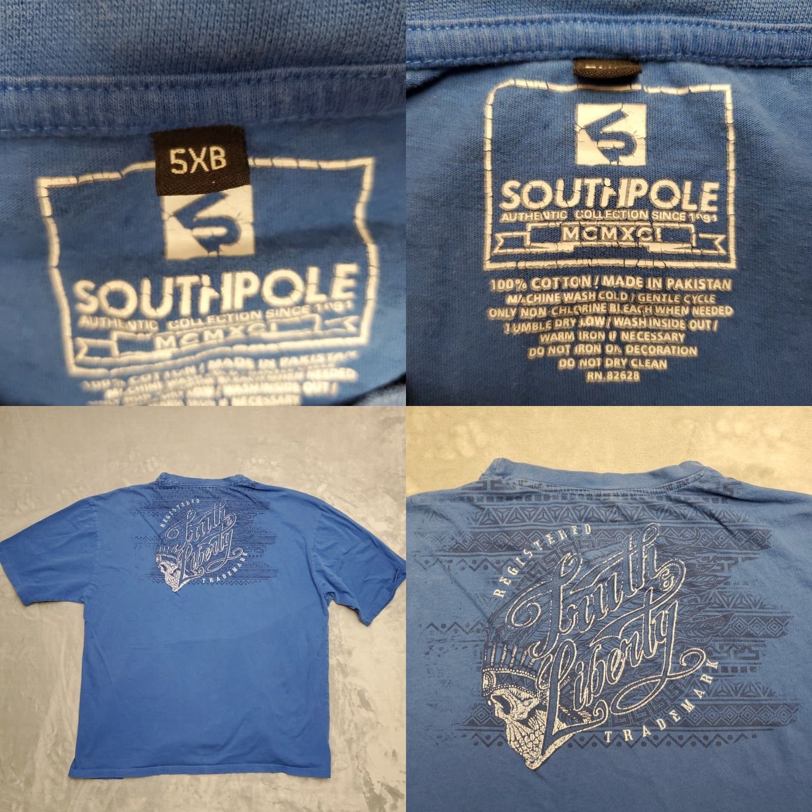 Southpole Southpole Shirt Mens 5XB Blue Cotton T-Shirt 90s Grunge Skater HipHop Tribal Tee Mens Big & Tall Size US XXL / EU 58 / 5 - 8 Thumbnail