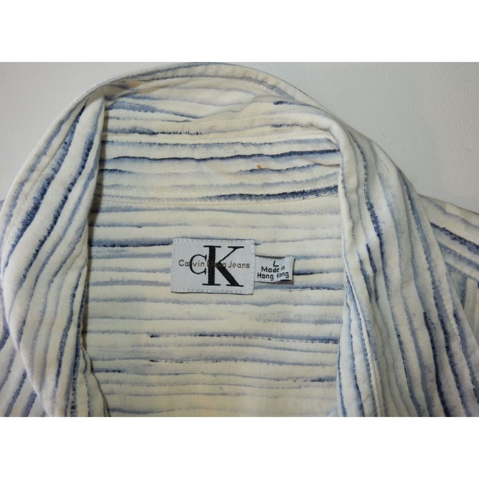 Calvin Klein VINTAGE Calvin Klein Men's Button-Up Shirt L Blue Striped Cotton Modern/Classic Fit Size US L / EU 52-54 / 3 - 5 Thumbnail