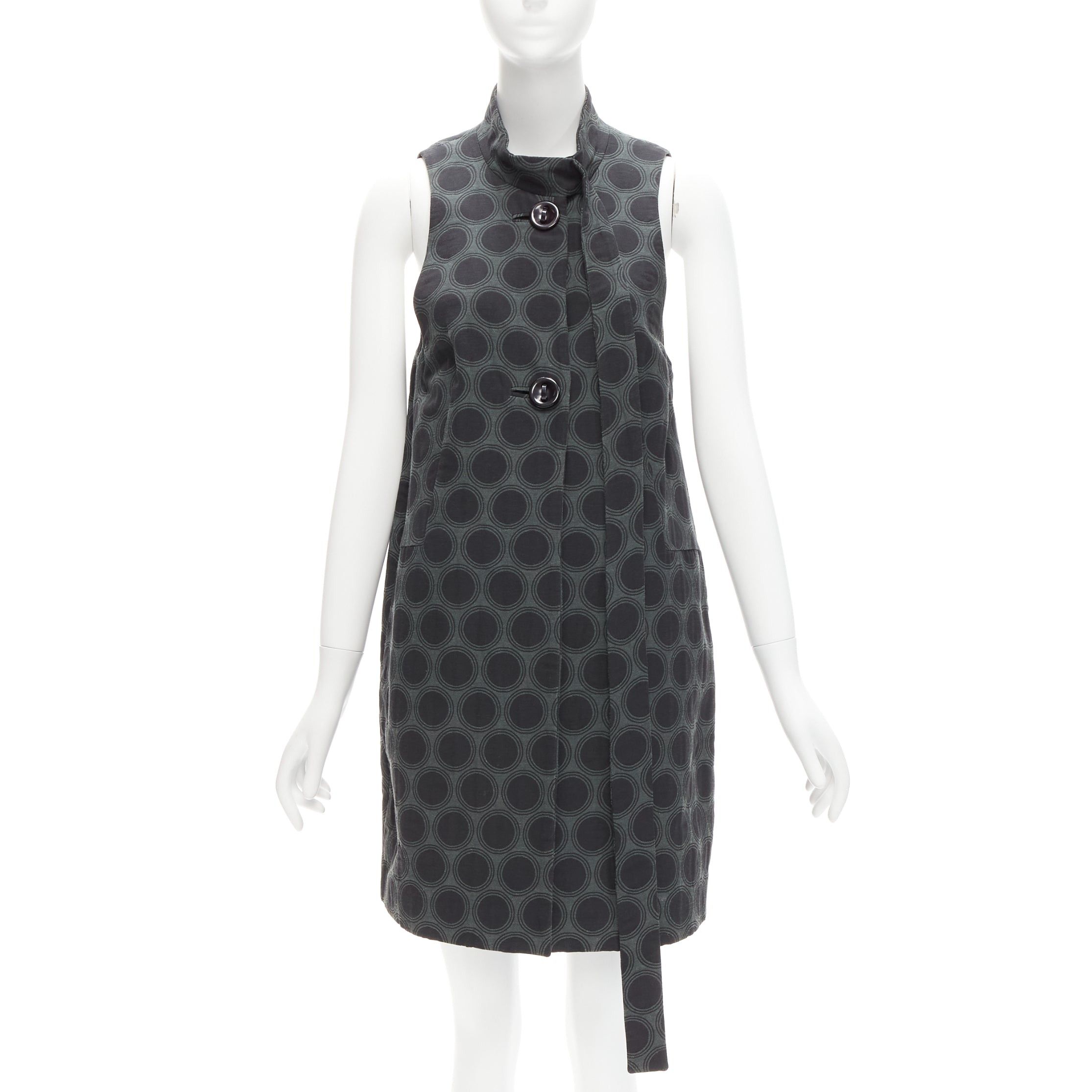 image of Marni 2012 Navy Green Black Dot Print Long Strap Collar Dress It40 S, Women's (Size Small)