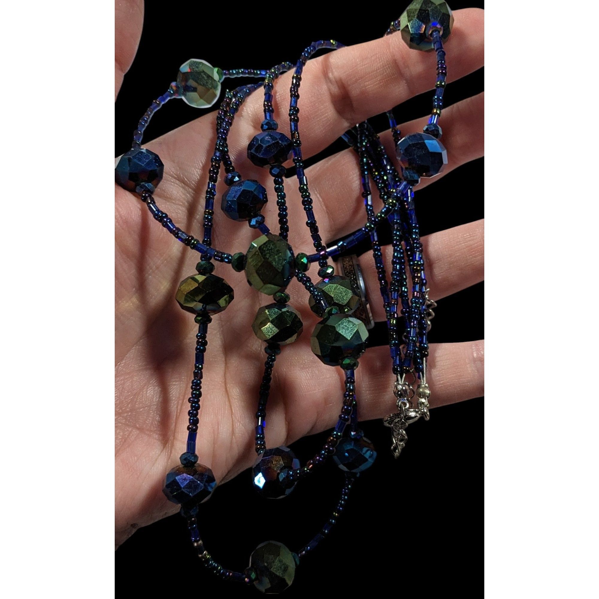 Other Whimsical Fantasy Blue And Green Oil Slick Glass Beaded Neck Size ONE SIZE - 3 Thumbnail