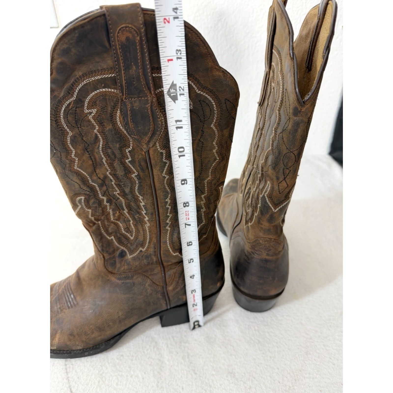 Vintage J.B. Dillon Western Boots Men 11 D Brown Goat Leather Embroidered Cowboy Boots Size US 11 / EU 44 - 2 Thumbnail