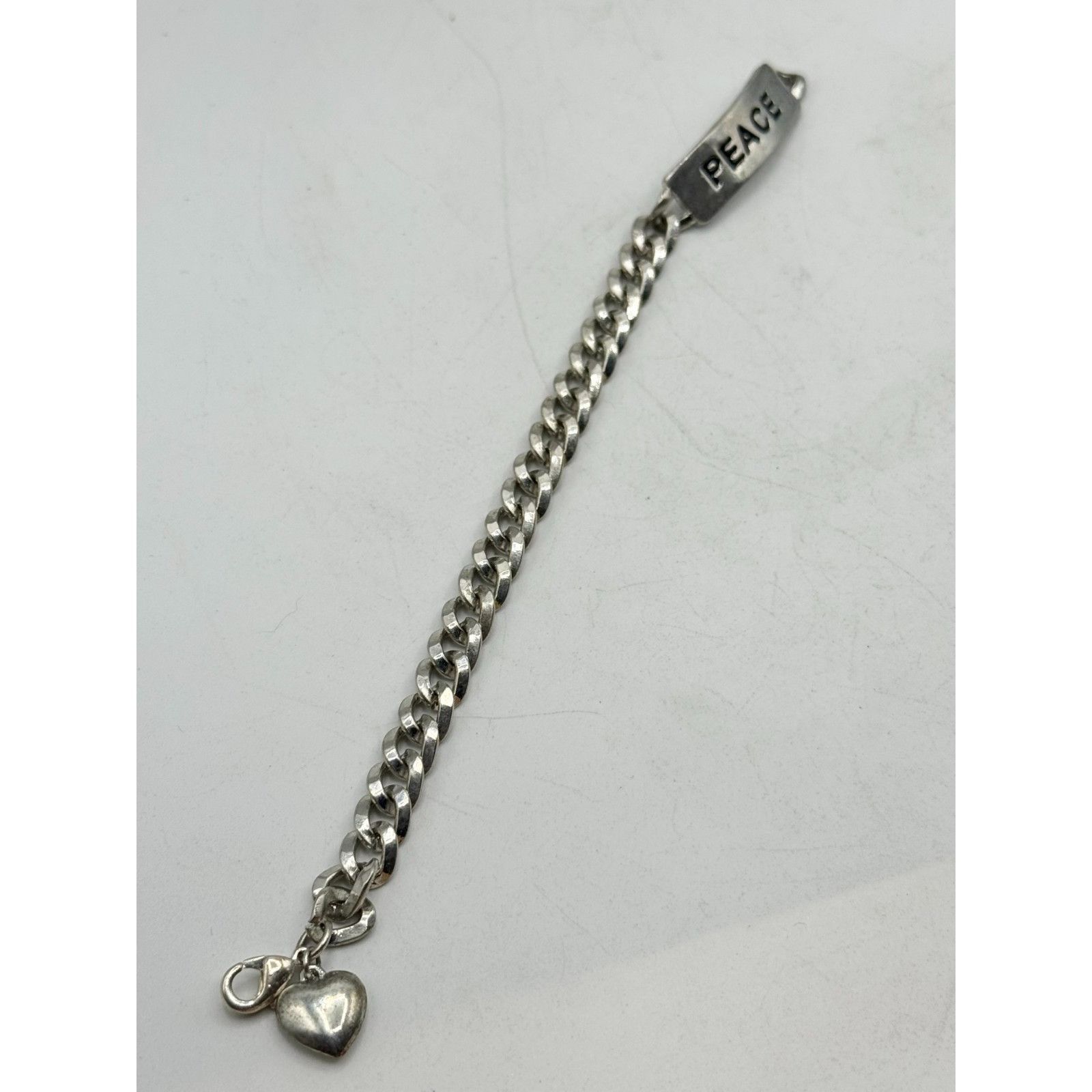 Other Vintage peace id silver chain bracelet with hanging heart ch Size ONE SIZE - 3 Thumbnail
