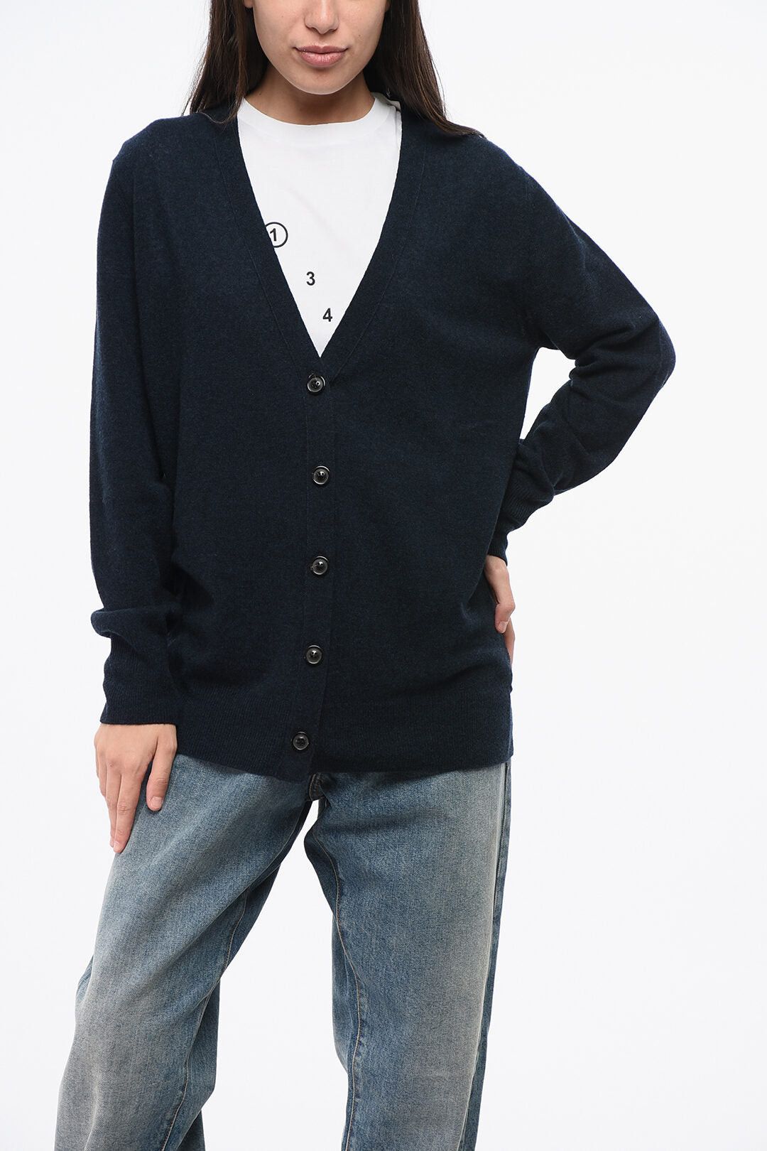 Maison Margiela V-Neck Wool and Nylon Cardigan in Solid Color Size L / US 10 / IT 46 - 1 Thumbnail
