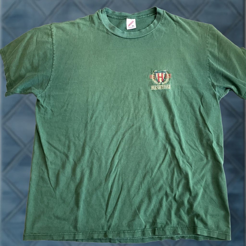 Jerzees VINTAGE Jerzees Hershey Park Embroidered Green T Shirt Men's XL RARE 90s Shirt Crew Neck Short Sleeve Cotton United States Size US XL / EU 56 / 4 - 1 Thumbnail