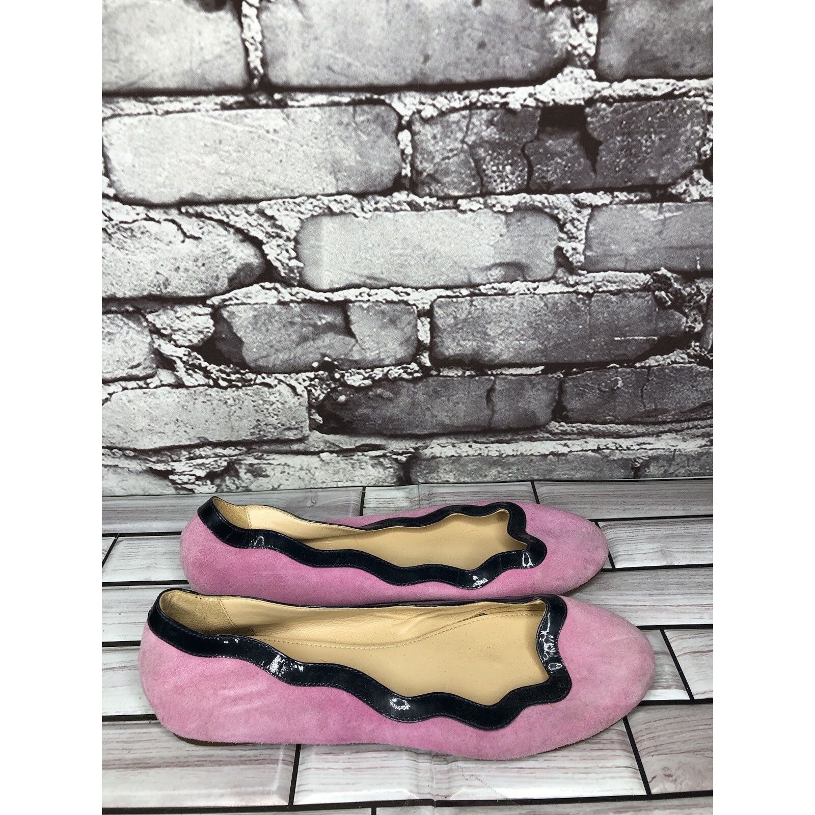 J.Crew J.CREW Pink Suede Leather Blue Scalloped Ballet Flats Shoes Size US 5 / IT 35 - 4 Thumbnail
