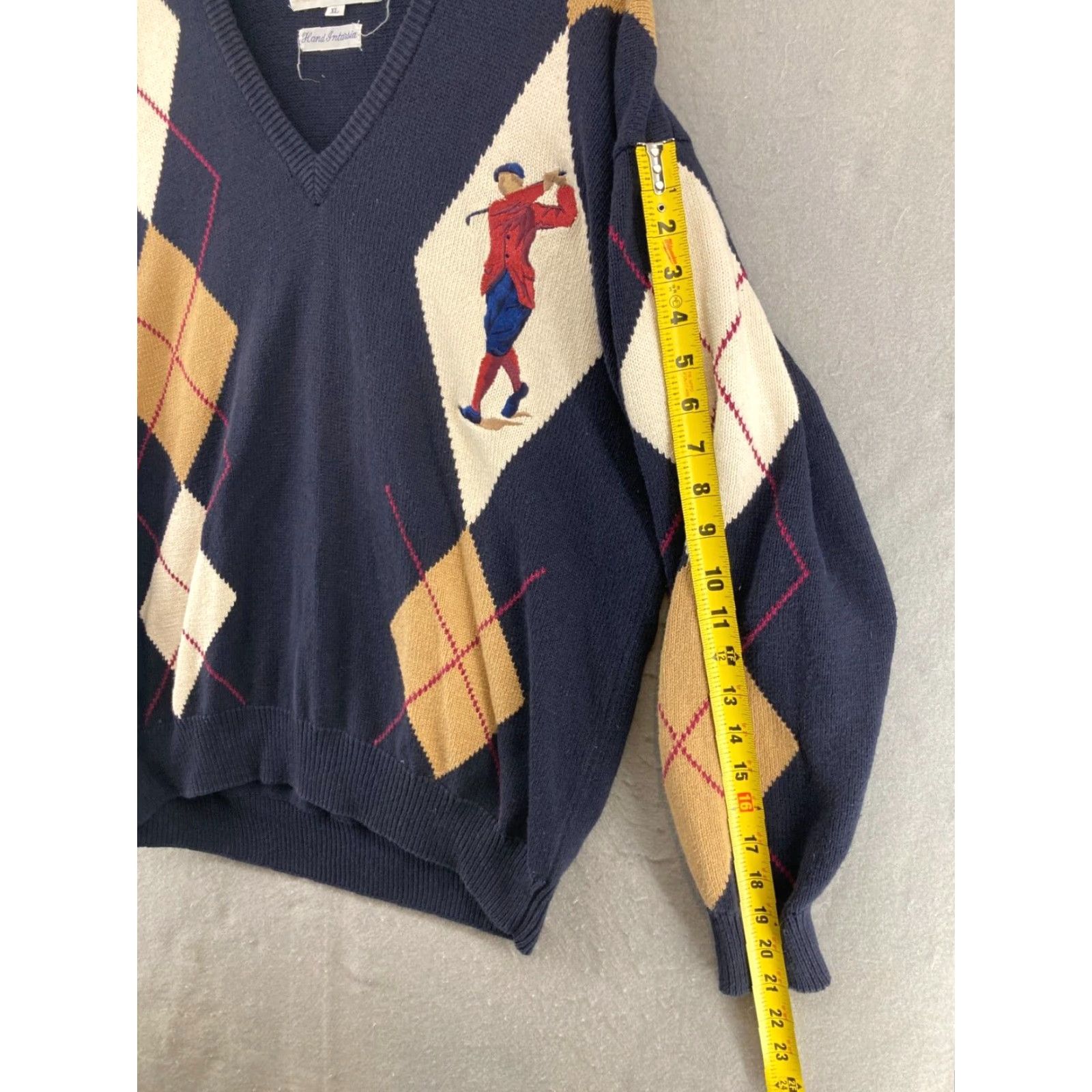 Pringle Of Scotland VINTAGE Pringle of Scotland Argyle Sweater XL Blue Classic V-Neck Long Sleeve 80s 90s Mens Size US XL / EU 56 / 4 - 4 Thumbnail