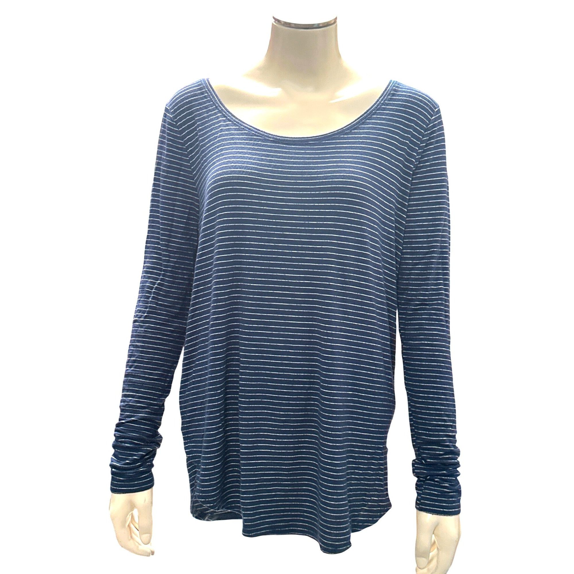 Abercrombie & Fitch Abercrombie Fitch Medium Navy Striped Scoop Neck Long Sleeve Size M / US 6-8 / IT 42-44 - 2 Thumbnail
