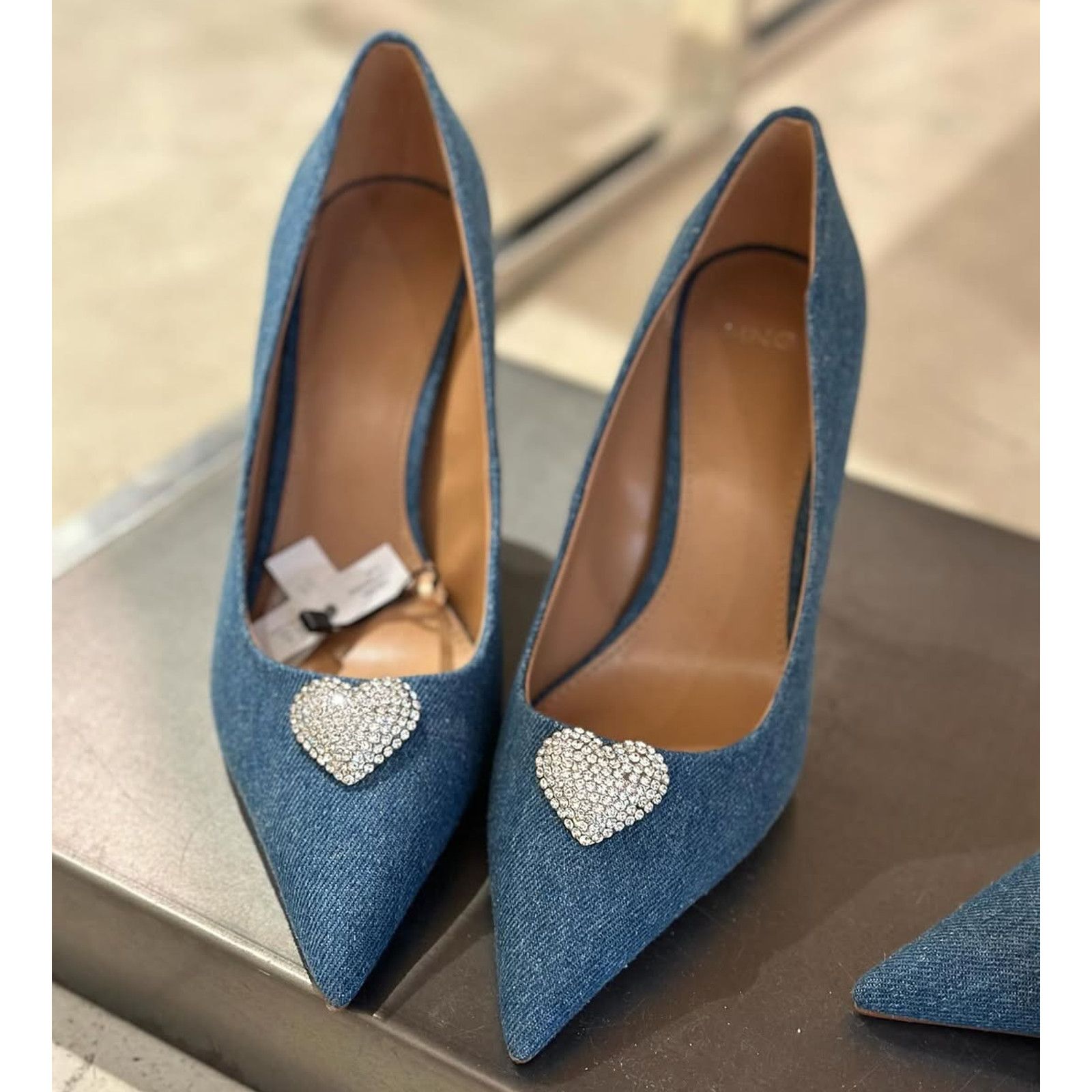 Mango MANGO Rhinestone Denim Heels NWT Size US 8.5 / IT 38.5 - 9 Thumbnail