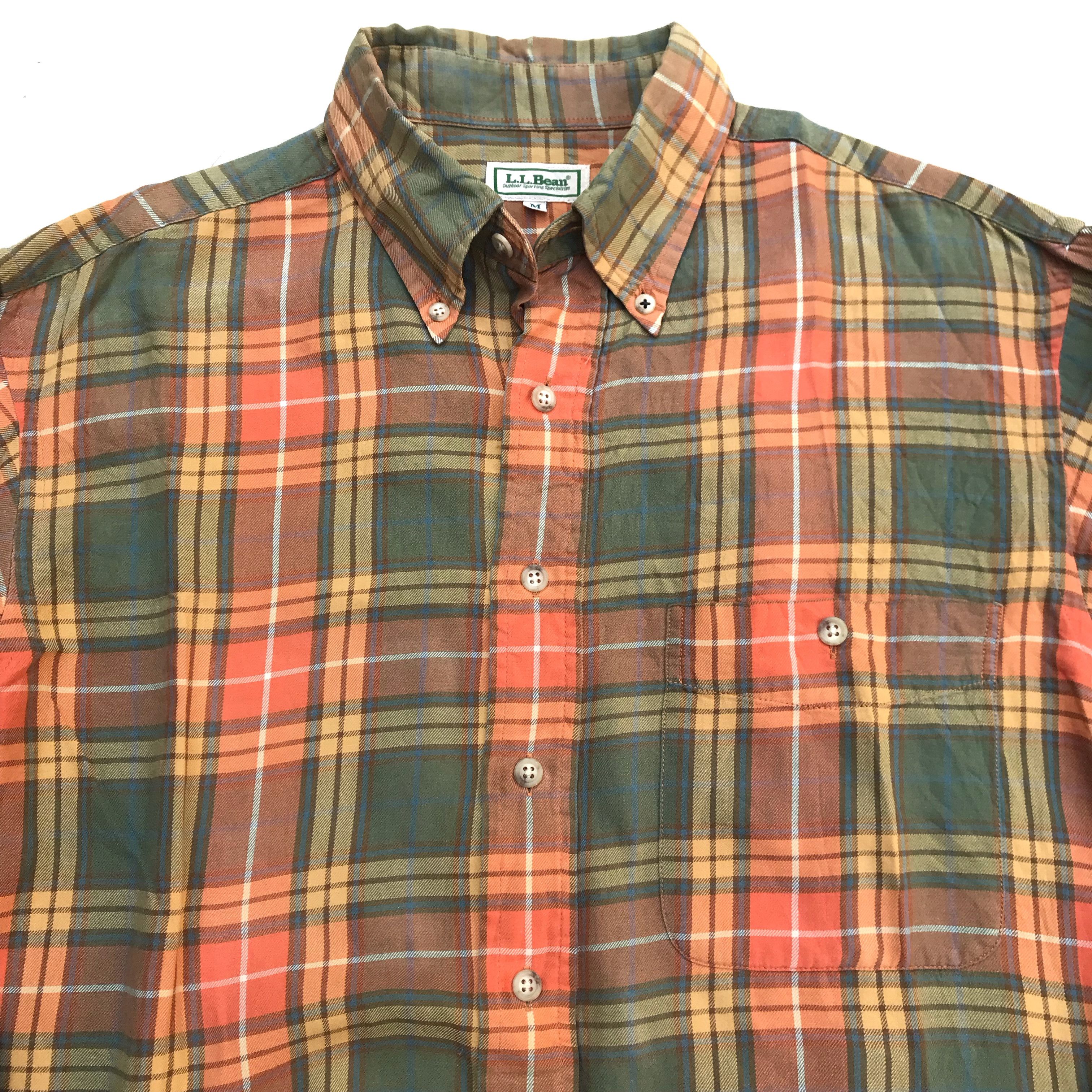 L.L. Bean Vintage LL Bean Summer Shirt Green orange long sleeves butt Size US M / EU 48-50 / 2 - 6 Thumbnail