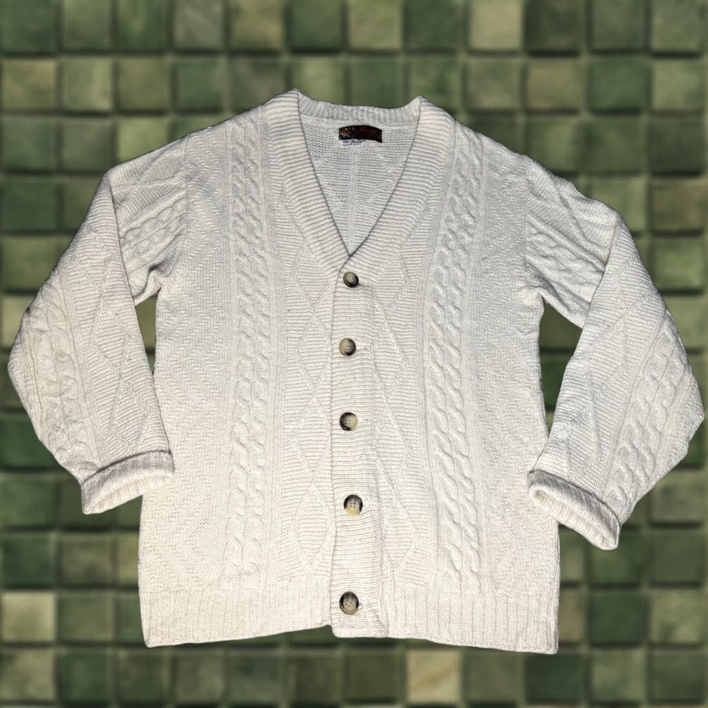 Vintage VINTAGE JERSILD GRANDPA CARDIGAN SWEATER Mens XL USA Cable Knit Fisherman 60s 70s Ivory Geometric Size US XL / EU 56 / 4 - 1 Thumbnail