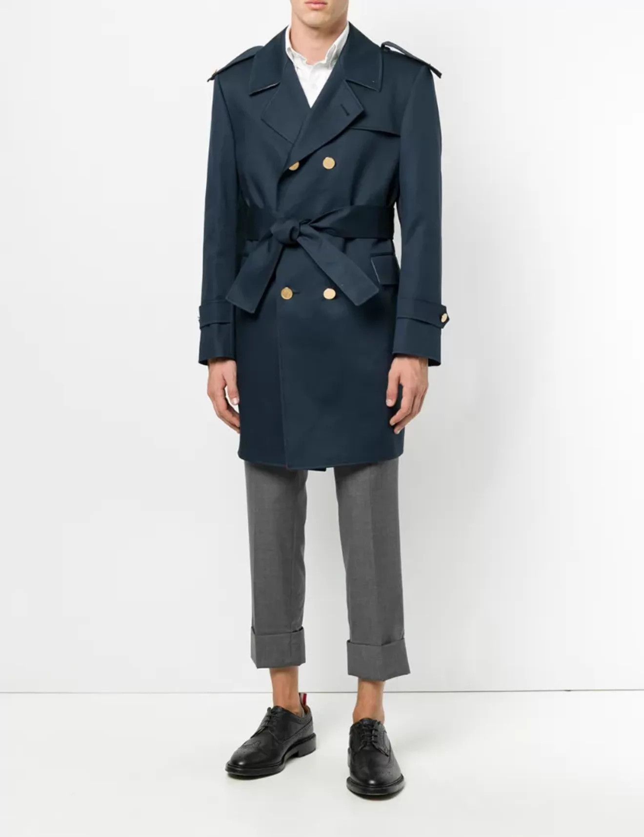 Thom Browne Thom Browne Men's Navy DB Gold-Button Trench Coat Size1 Size US S / EU 44-46 / 1 - 6 Thumbnail