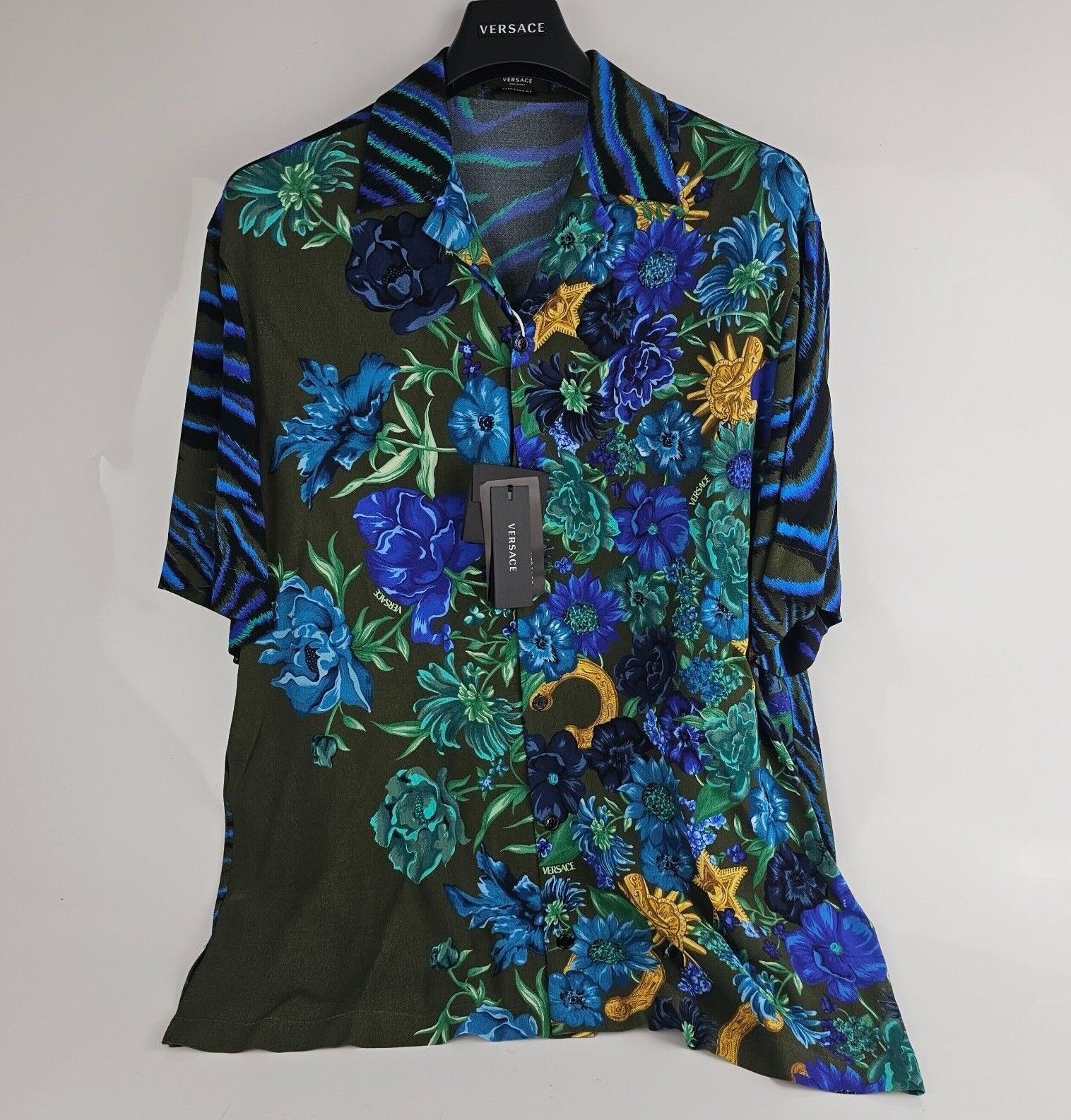 image of Versace Floral Black Viscose Short Sleeve Shirt New It46, Men's (Size Small)