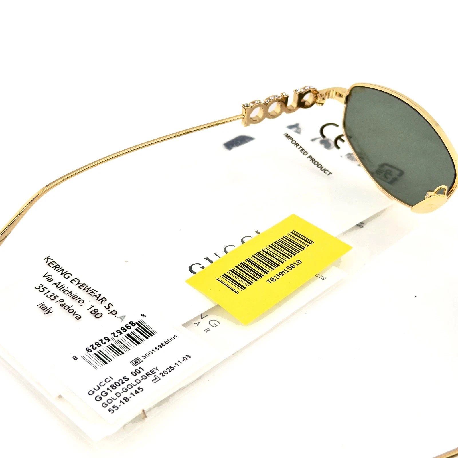 Gucci GUCCI 1802 Gg1802S Gold Green Oval Narrow Crystal Logo 001 Size ONE SIZE - 6 Thumbnail