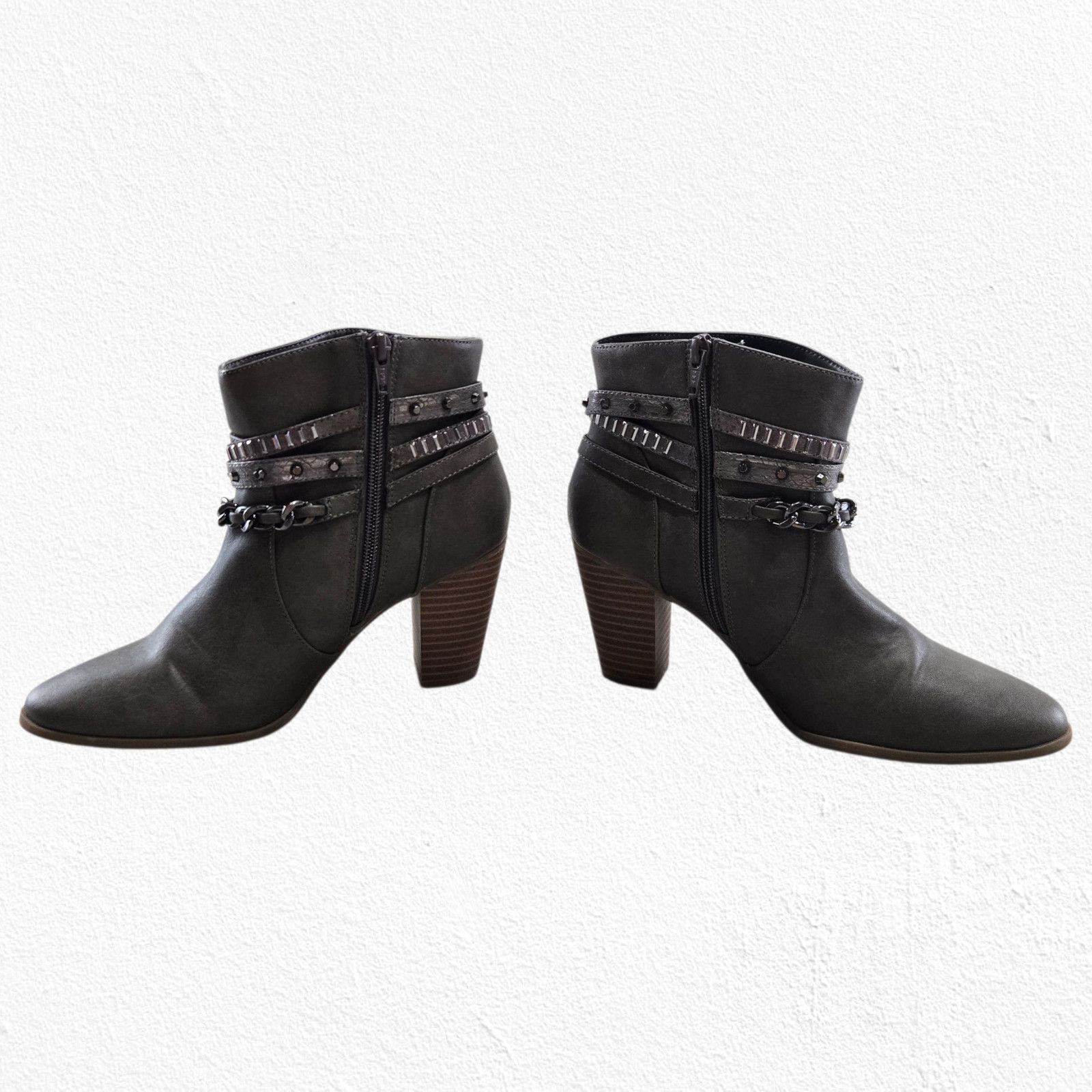 Jennifer Lopez Taupe Studded Chain Block Heel Ankle Boots 7.5 Size US 7.5 / IT 37.5 - 3 Thumbnail