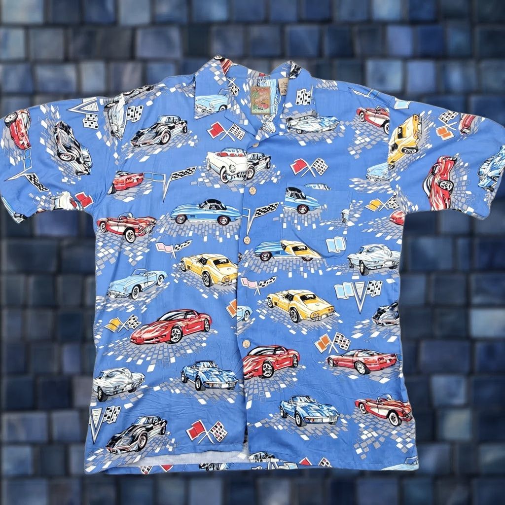 Vintage VINTAGE Island Collection Shirt Mens Large Blue Car Print Aloha Hawaiian 90s Size US L / EU 52-54 / 3 - 1 Thumbnail