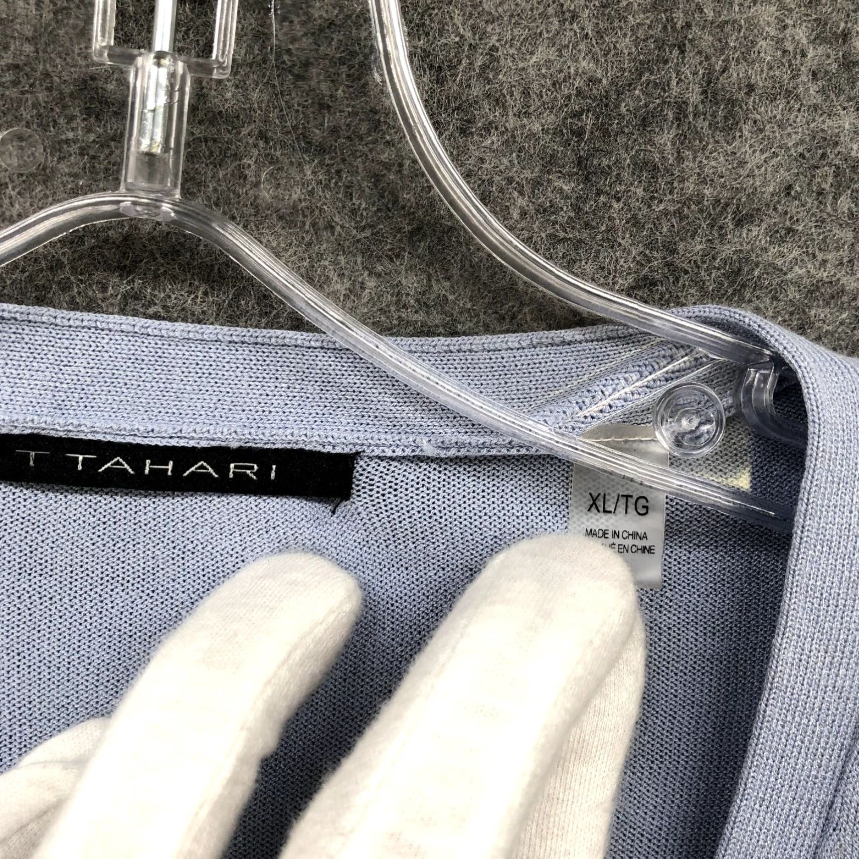 Vintage T Tahari Cardigan Womens XL Blue Button Front Flare Sleeve Stretch V-Neck Dusty Blue Size XL / US 12-14 / IT 48-50 - 6 Thumbnail