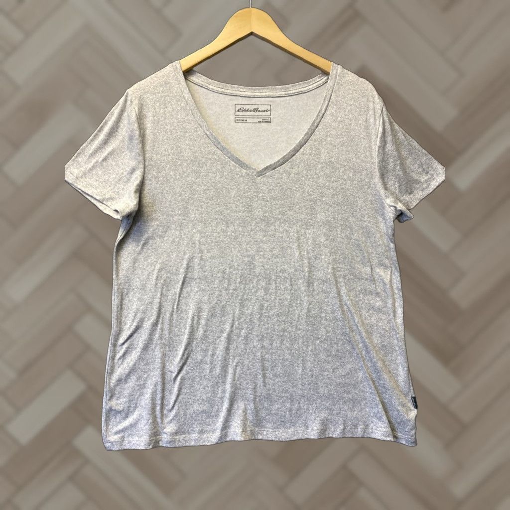 Eddie Bauer Eddie Bauer T Shirt Womens L Cotton Short Sleeve Vneck Heather Gray /136-2 Size L / US 10 / IT 46 - 1 Thumbnail