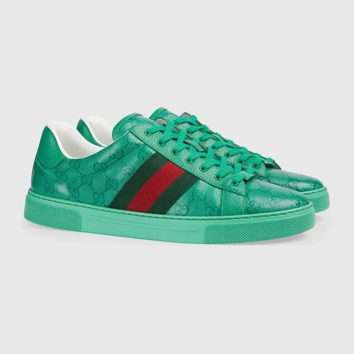 Gucci o1s1wg111025 Men's Ace GG Crystal Canvas Sneakers in Green Size US 14 / EU 47 - 2 Thumbnail