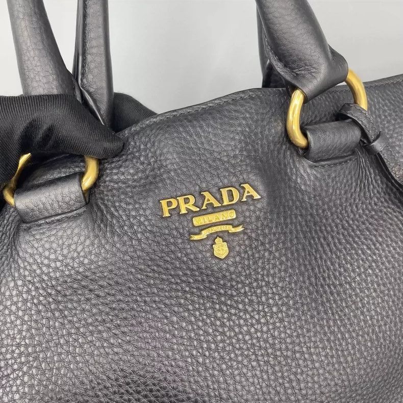 Prada Prada Black Leather Tote Bag with Strap-2506 Size ONE SIZE - 6 Thumbnail