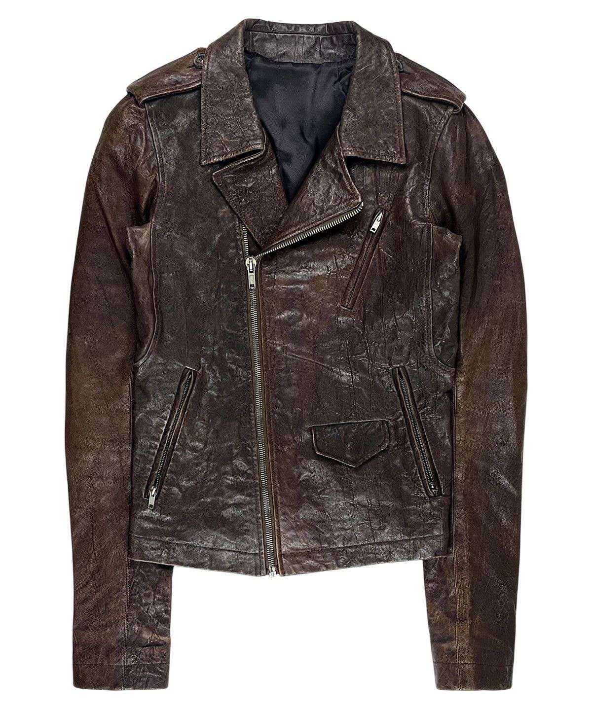Pre-owned Rick Owens Fw09  Crust Hammered Lamb Stooges Leather Jacket In Brown