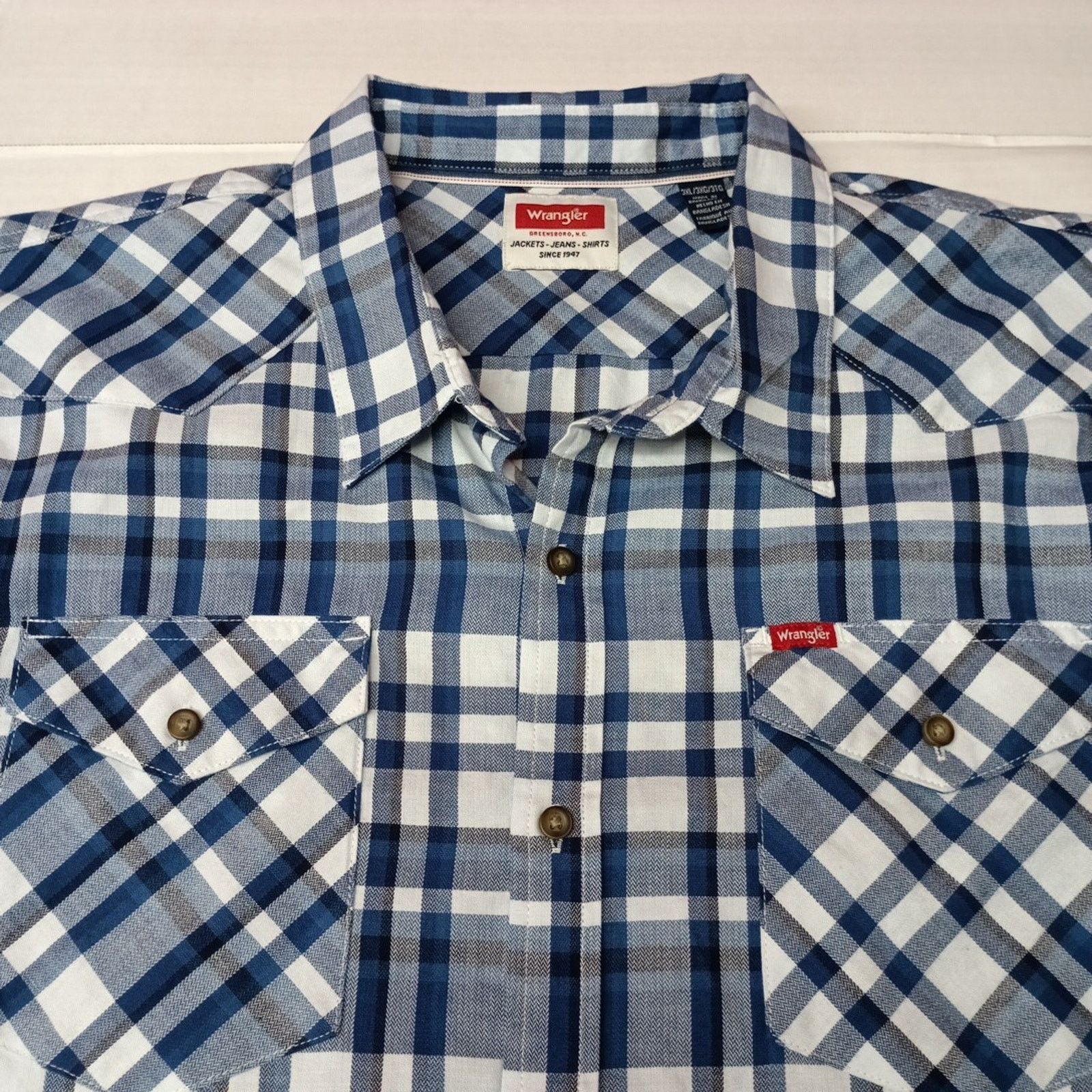 Wrangler Wrangler Cowboy Wash Shirt Men's Size 3XL Blue White Plaid Size US XXL / EU 58 / 5 - 3 Thumbnail