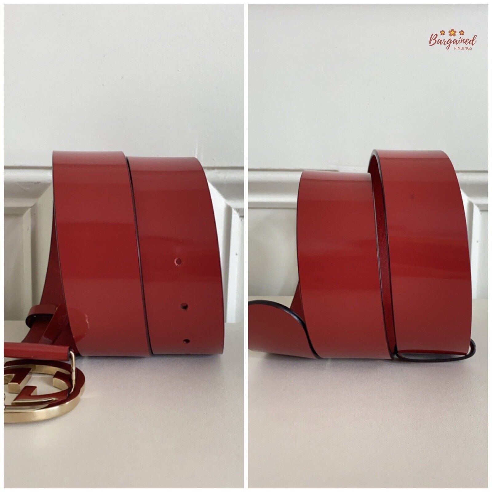 Gucci GUCCI Red Glossy Leather Gold Interlocking G Buckle Belt Size ONE SIZE - 9 Thumbnail