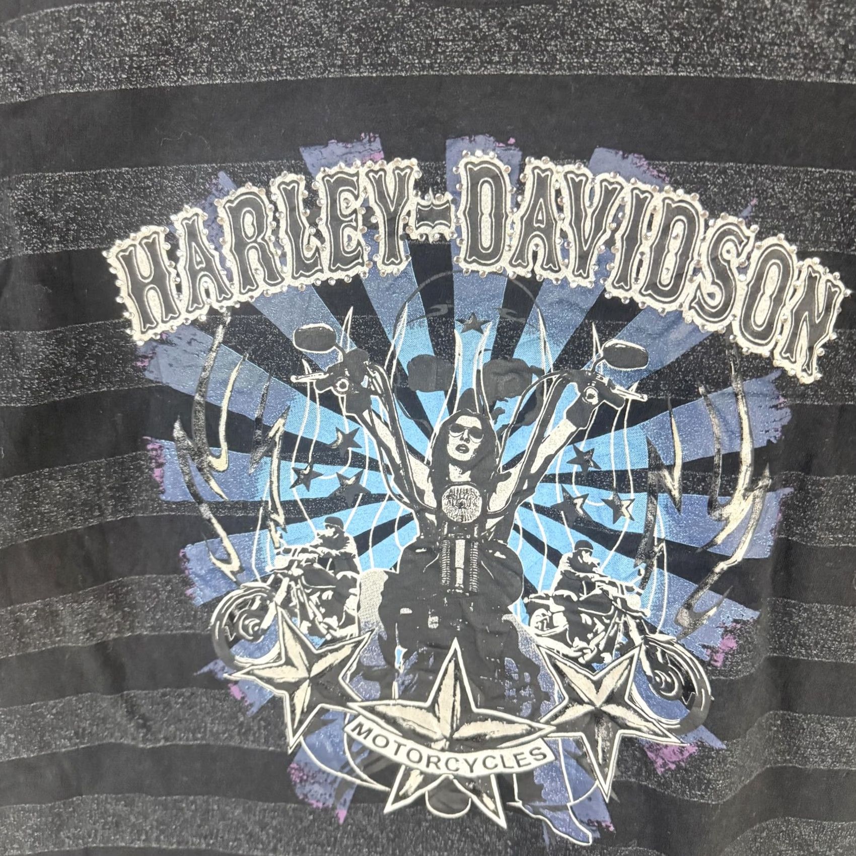 Harley Davidson Harley-Davidson Shirt Womens 2W Black Striped Scoop Neck Graphic Biker Tee Size XS / US 0-2 / IT 36-38 - 5 Thumbnail